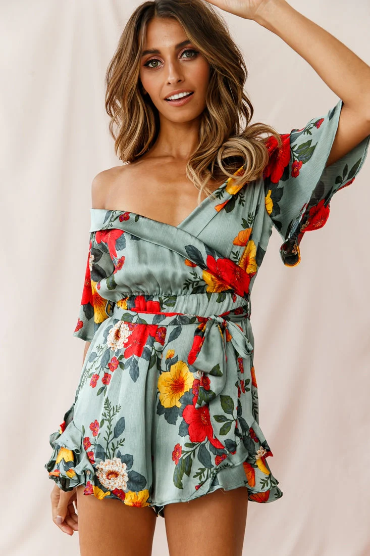 Ambrosia Off-Shoulder Floral Romper Sage - Image 6