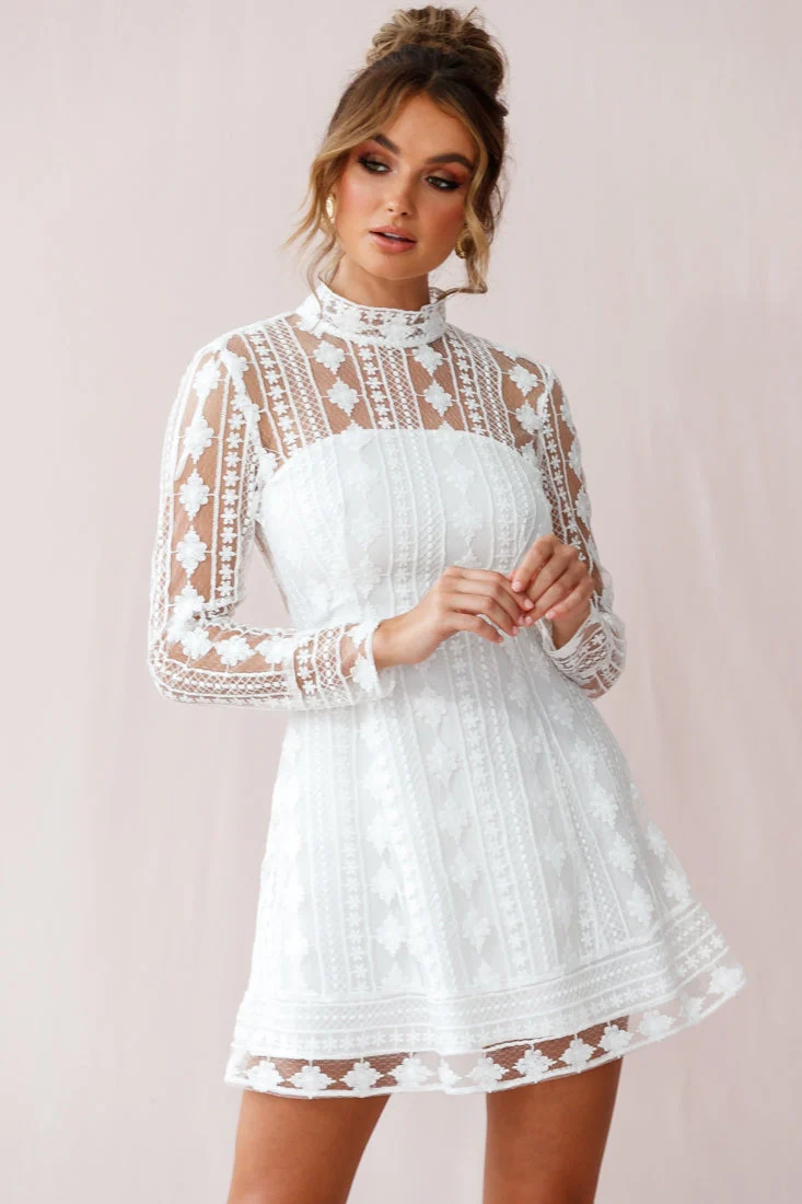 Amelia Lace Overlay Peek A Boo Dress White - Image 5