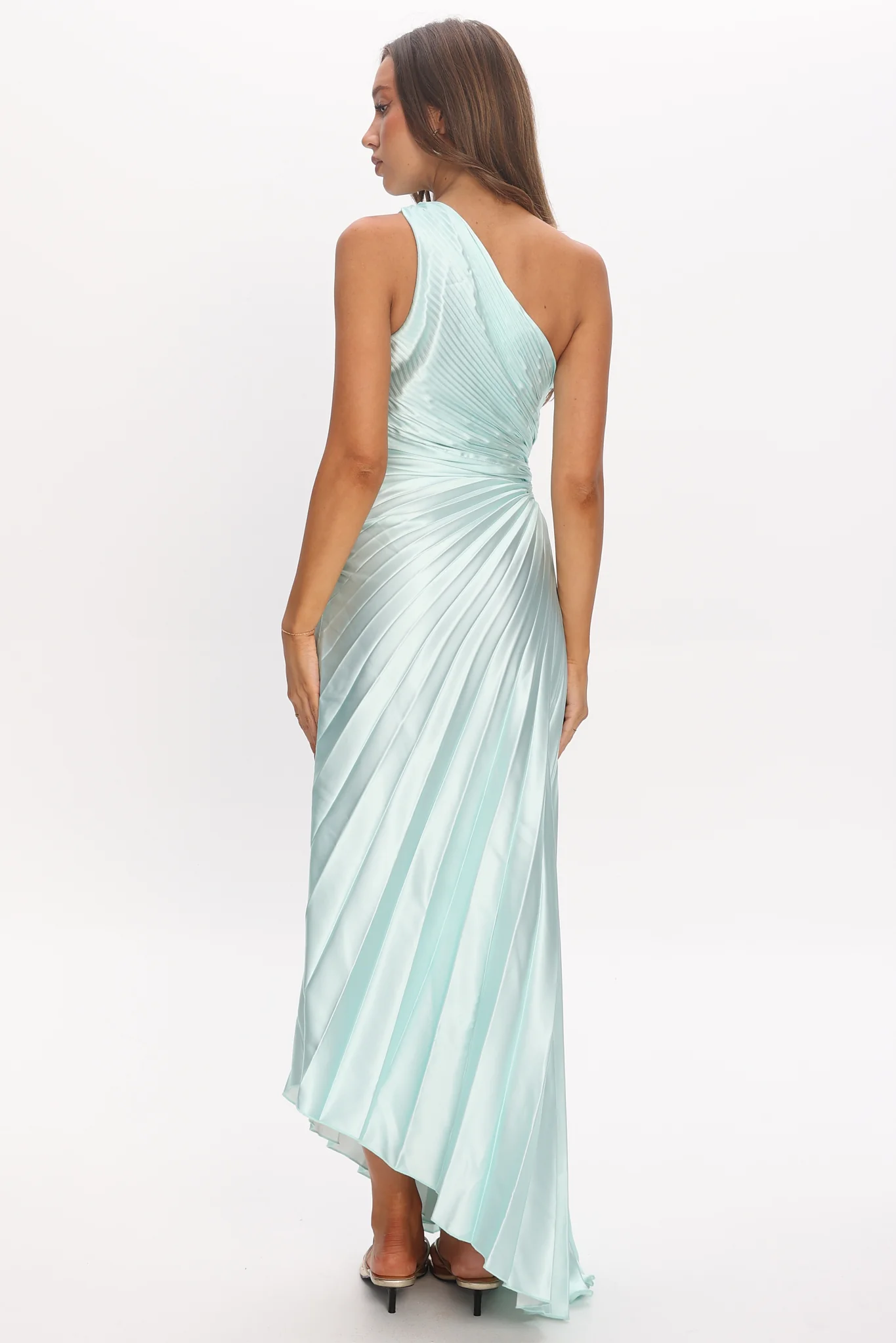 Amelie One-Shoulder Accordion Pleat Maxi Dress Hibiscus Mint - Image 3