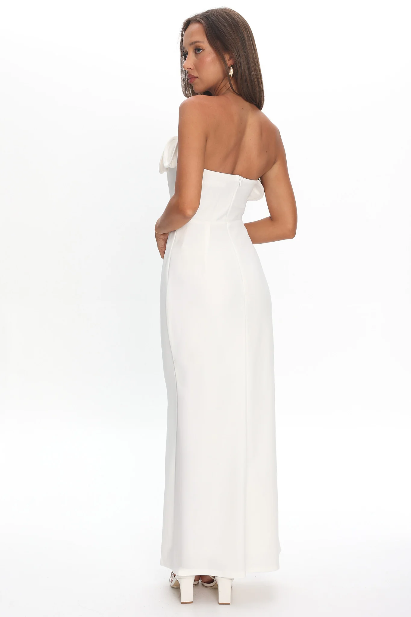 Amellia Off-Shoulder Rosette Maxi Dress White - Image 3