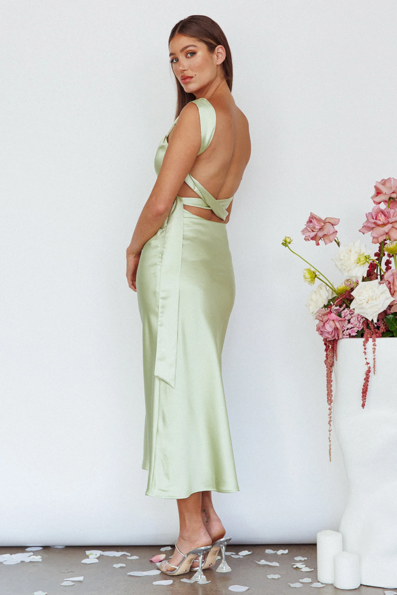Amielle Open Back Midi Dress Mint - Image 2