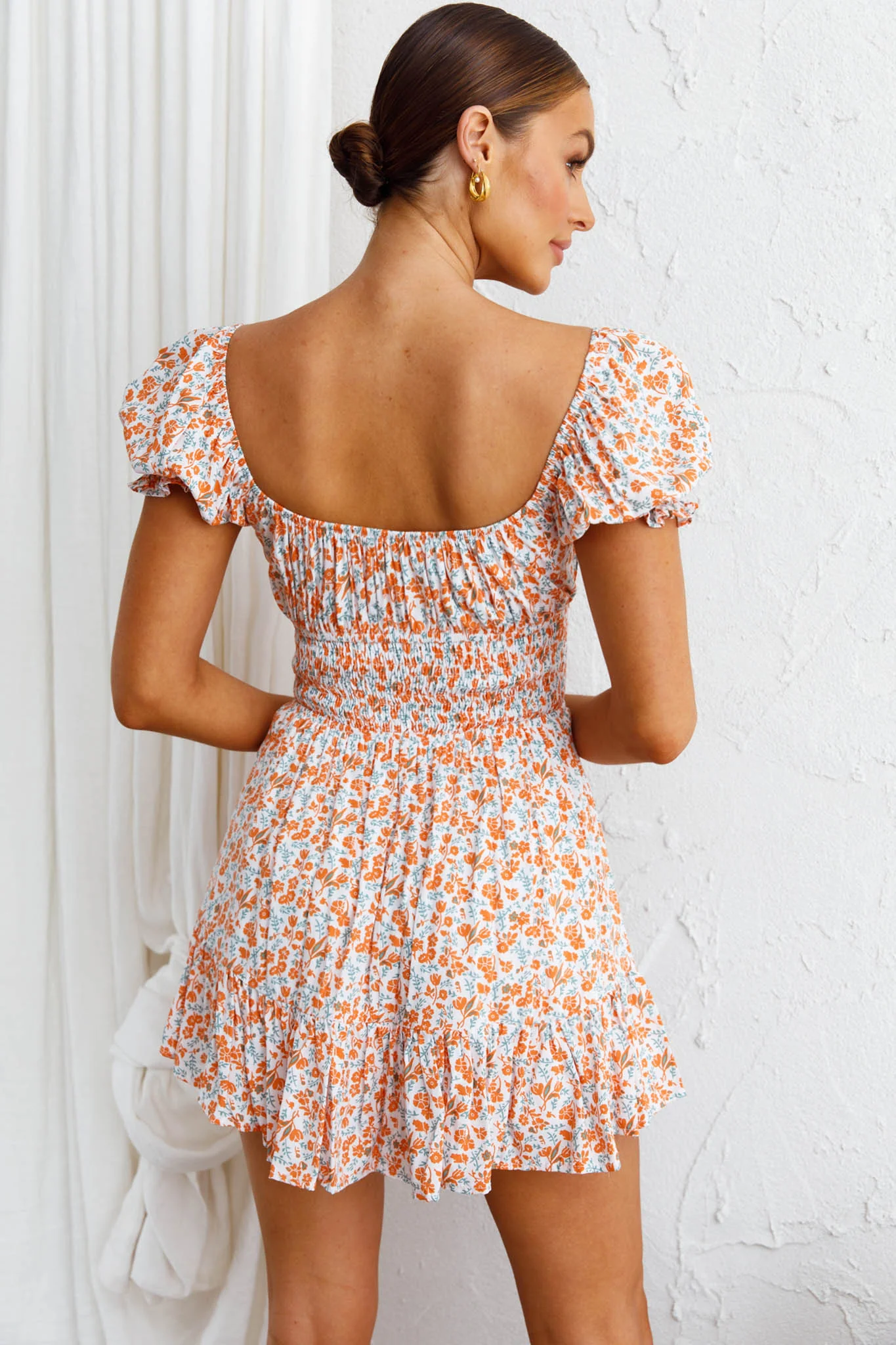 Amilie Shirred Waist Sundress Dainty Floral Orange - Image 2