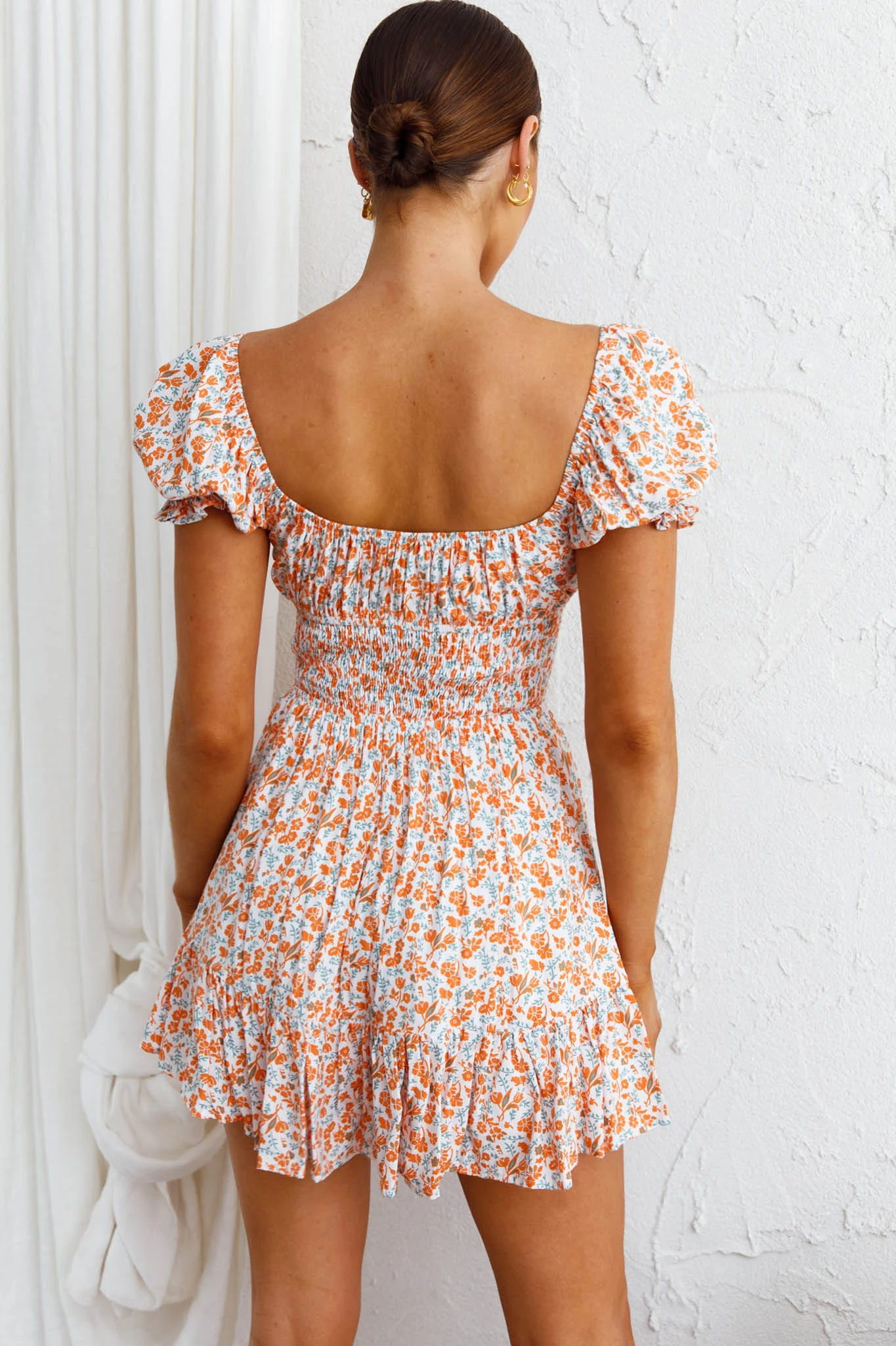 Amilie Shirred Waist Sundress Dainty Floral Orange - Image 7