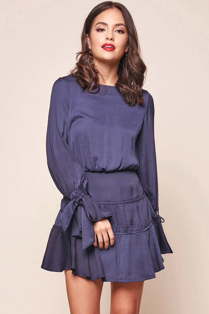 Amira Open Back Wrist Tie Fit and Flare Dress Navy - Image 6