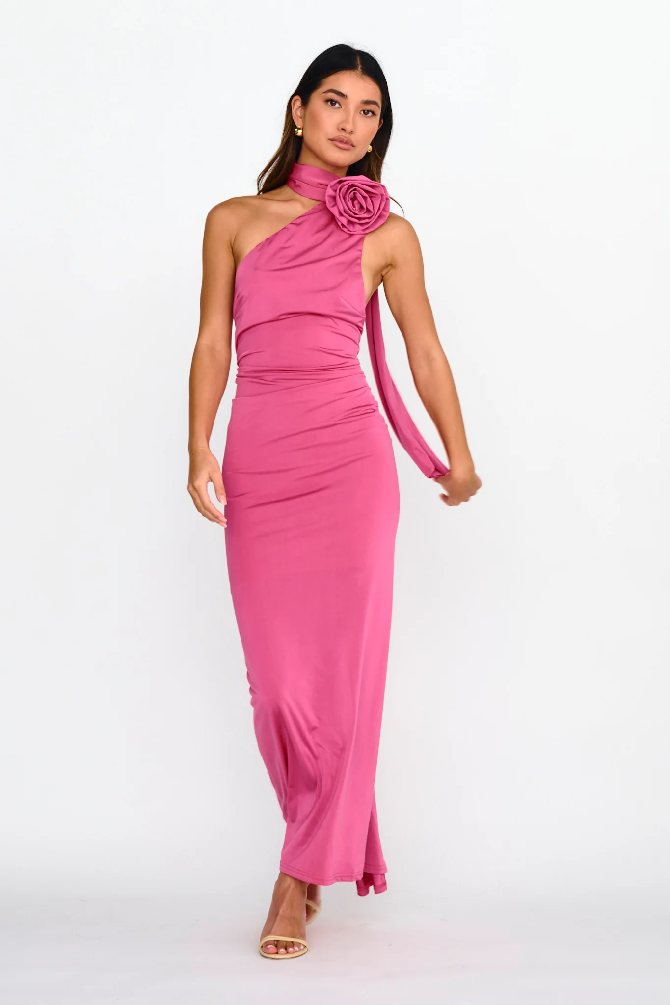 Amora Rose Halterneck Maxi Dress Hot Pink - Image 5