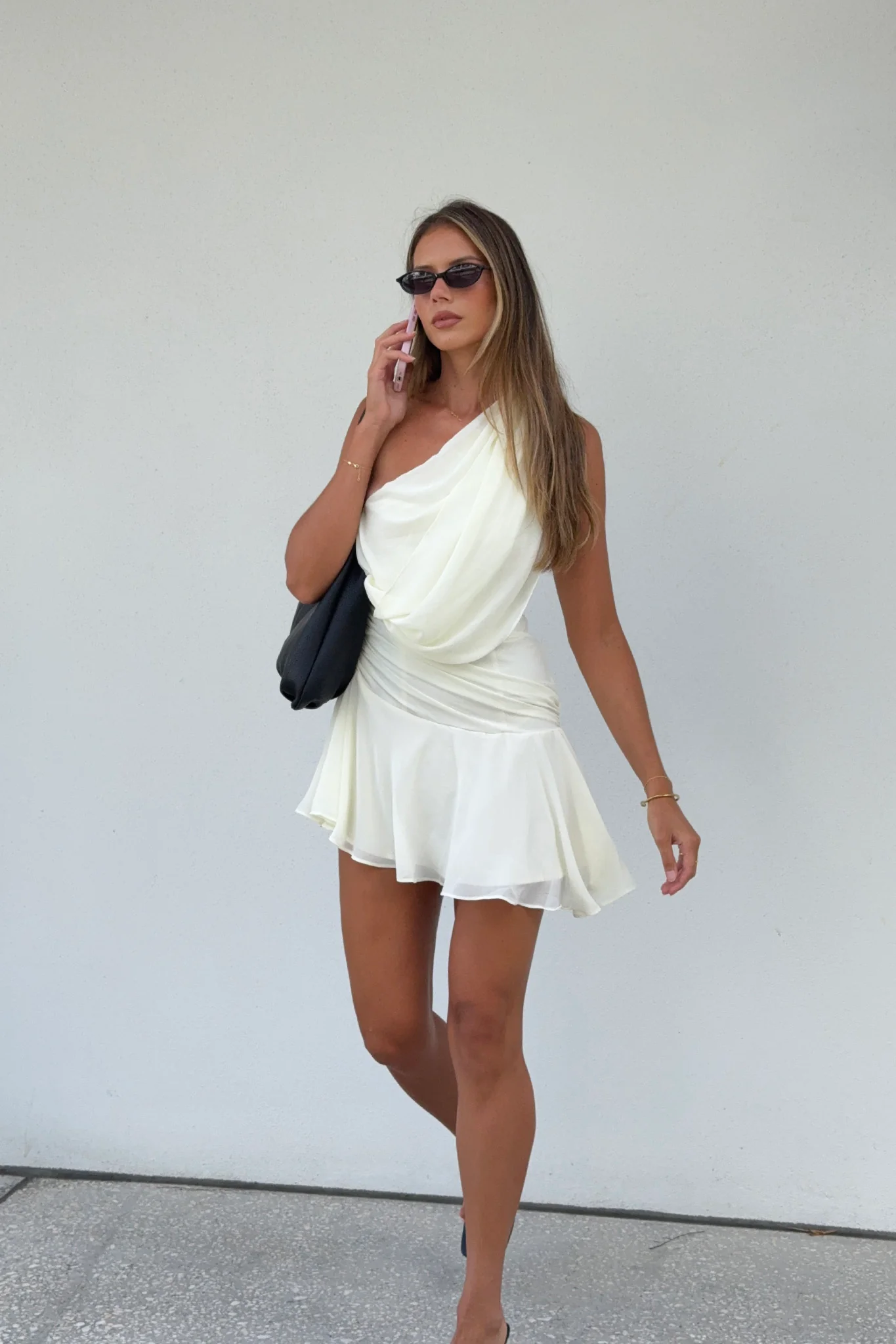 Anaisa One-Shoulder Draped Mini Dress Cream - Image 2