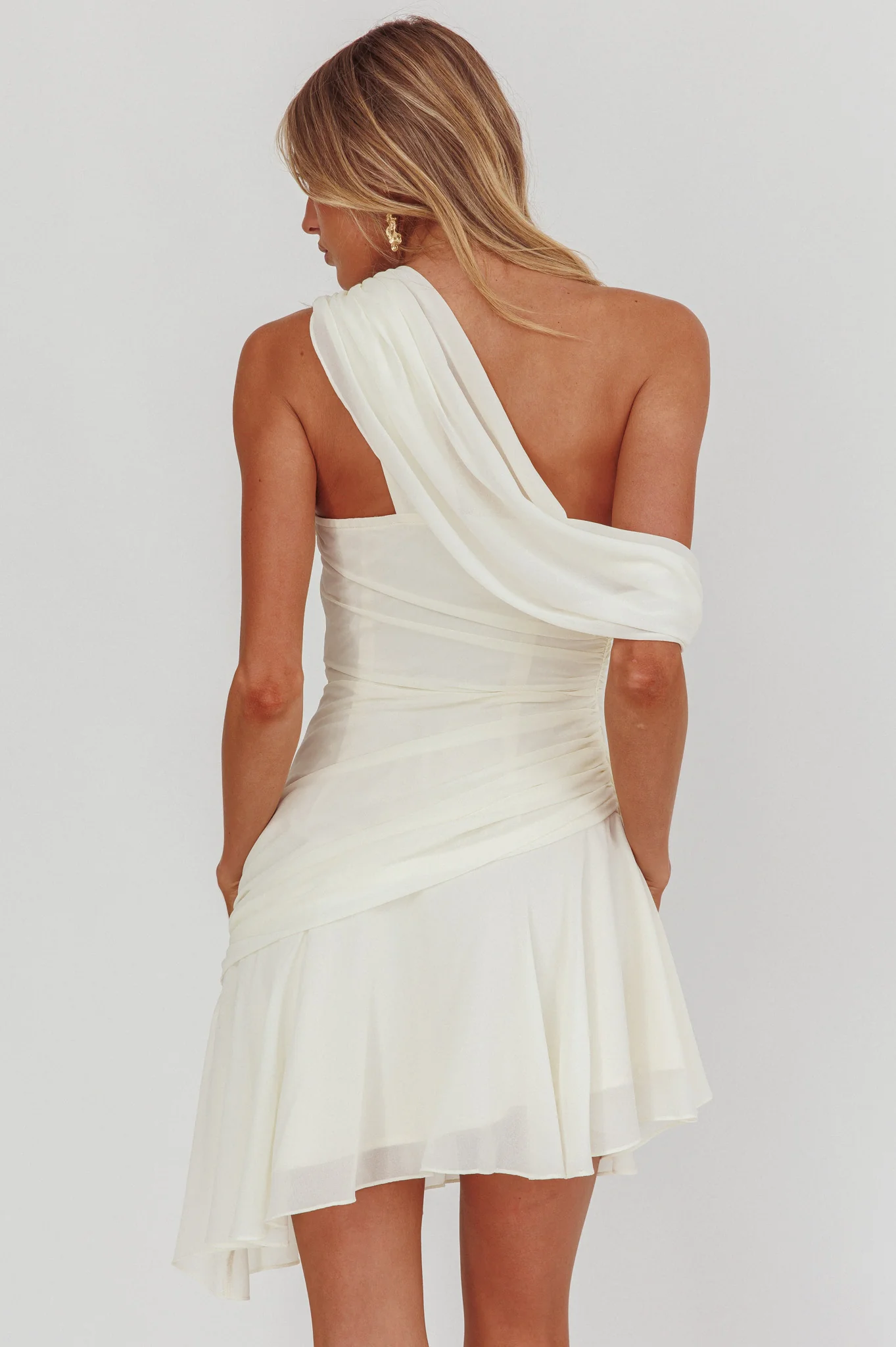 Anaisa One-Shoulder Draped Mini Dress Cream - Image 3