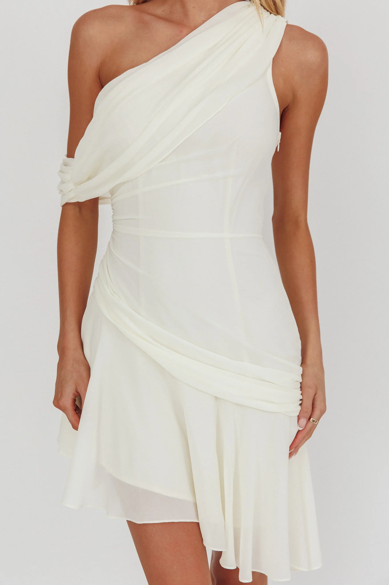 Anaisa One-Shoulder Draped Mini Dress Cream - Image 4