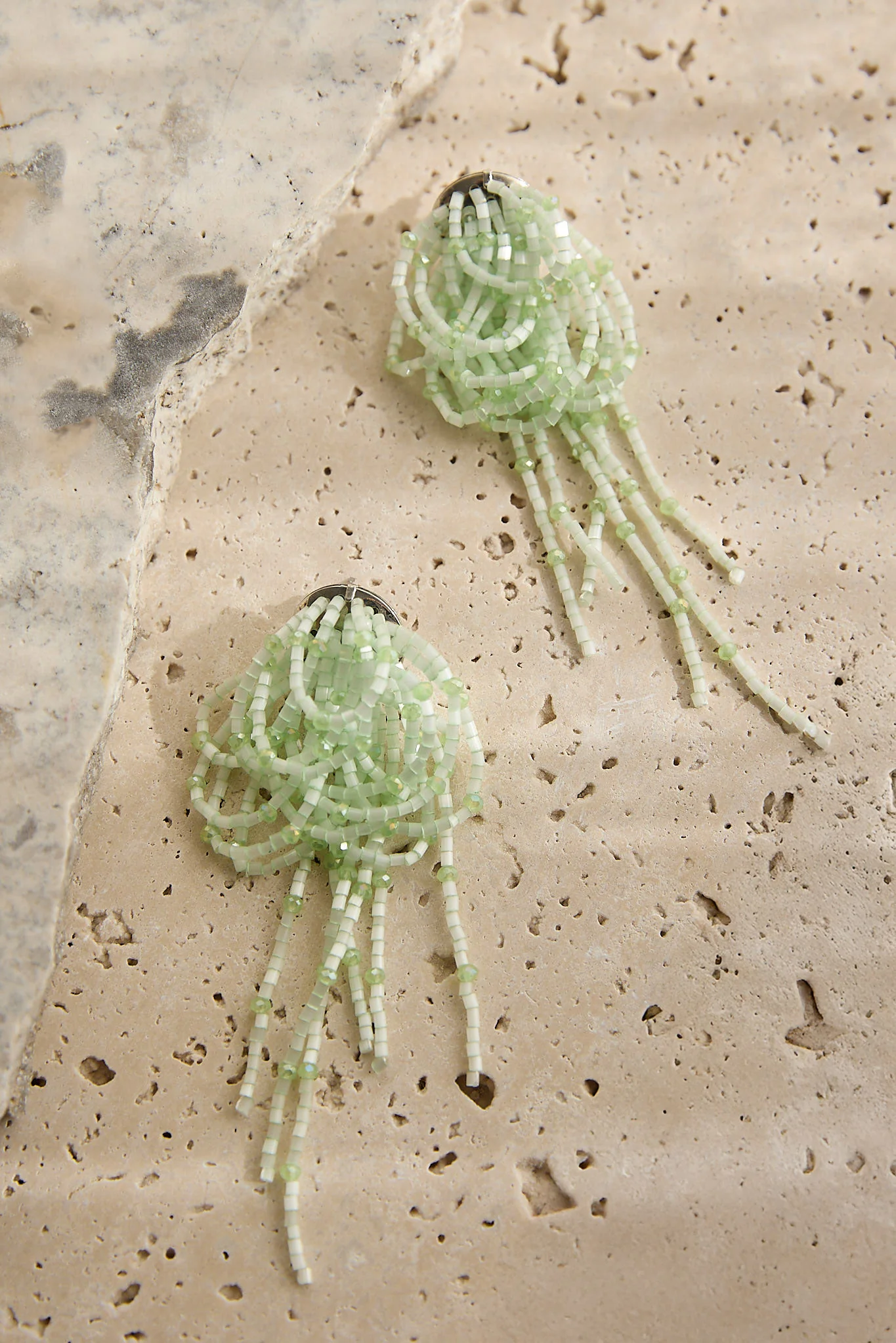 Andora Layered Tassel Bead Earrings Mint - Image 2