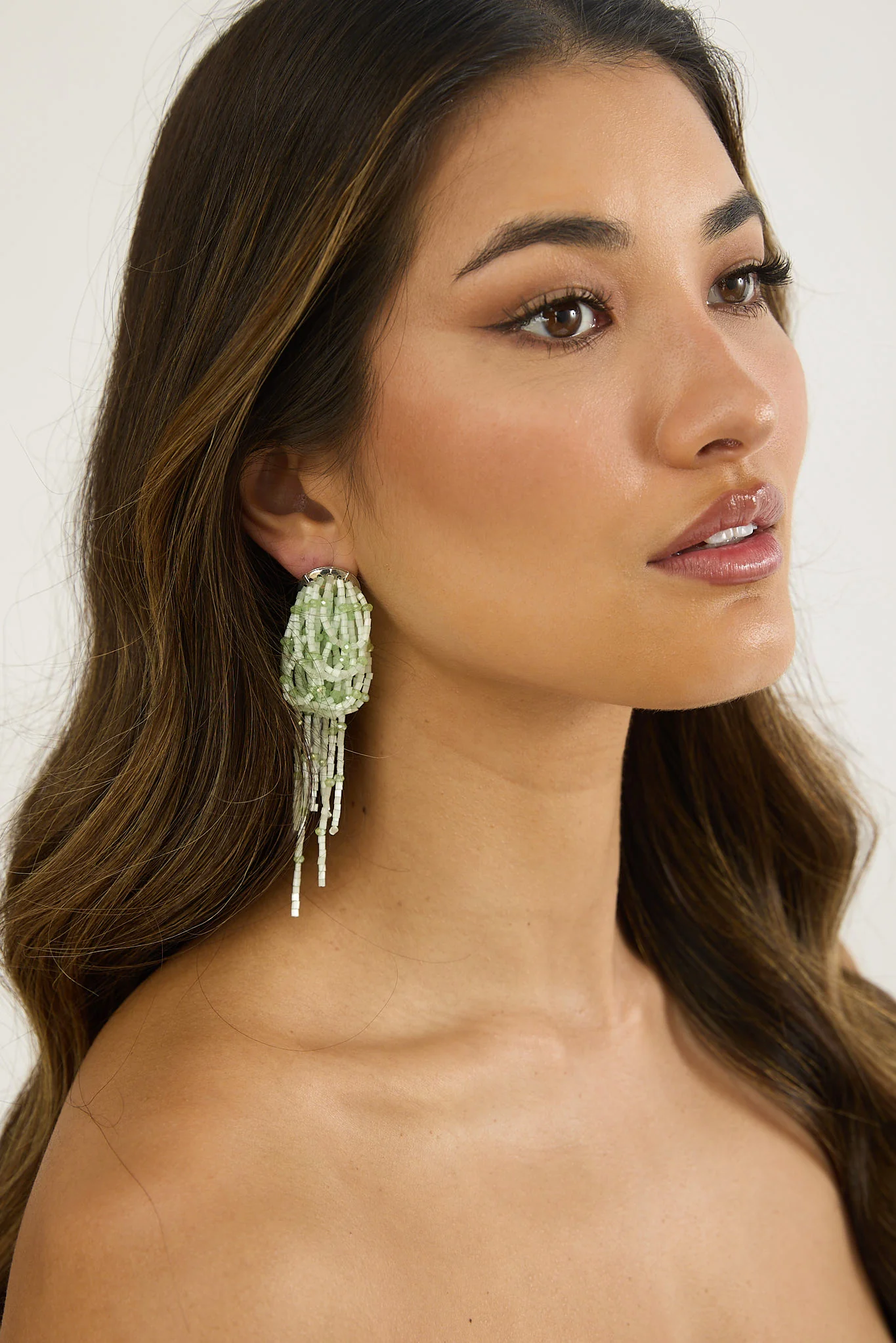 Andora Layered Tassel Bead Earrings Mint - Image 3