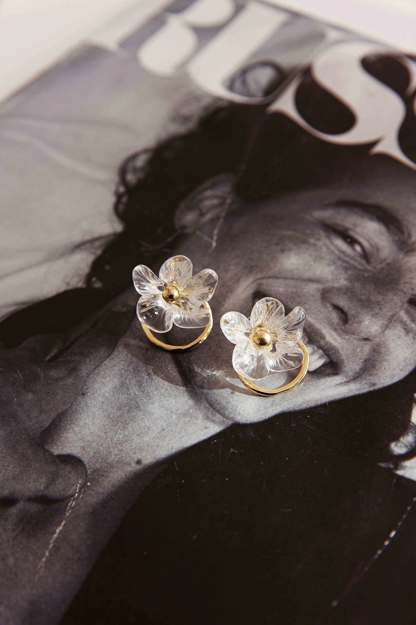 Andrea Clear Flower Earrings Gold - Image 6