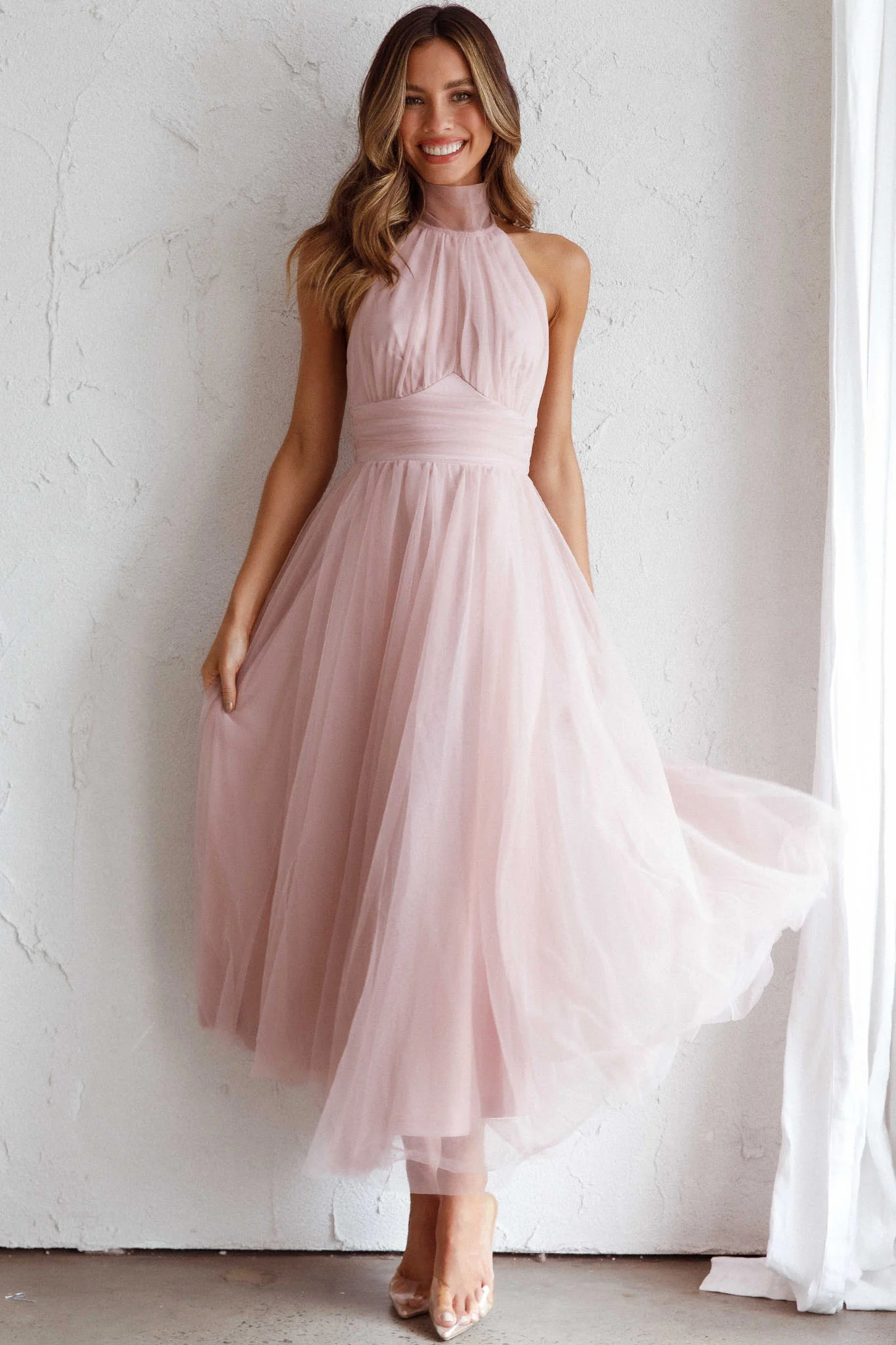 Andria Halterneck Tulle Midi Dress Blush - Image 5
