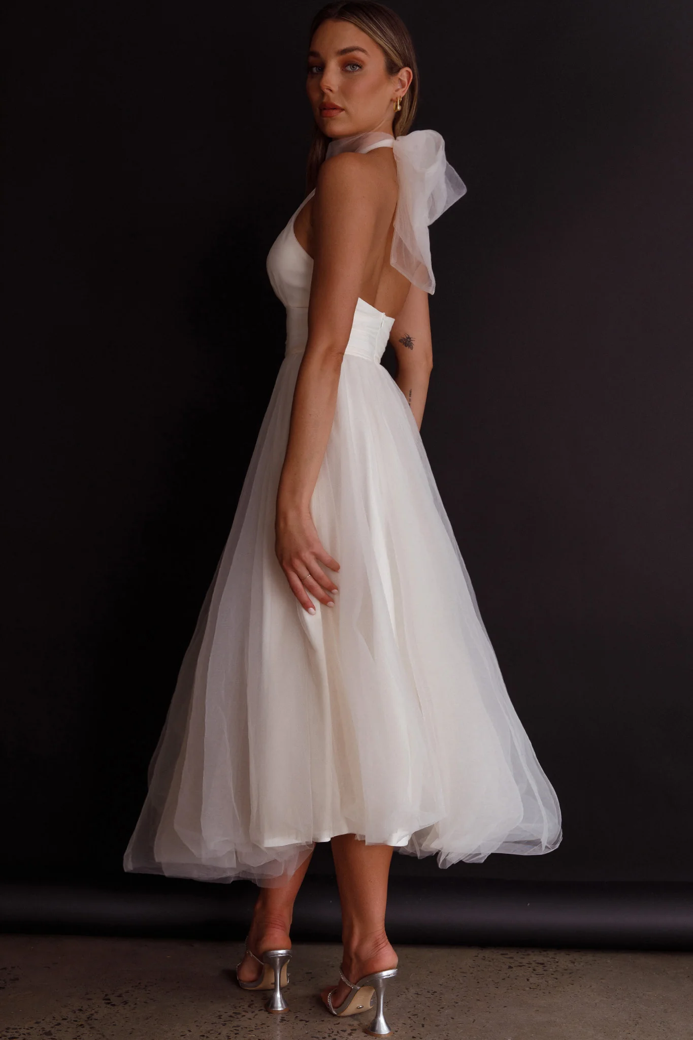 Andria Halterneck Tulle Midi Dress Ivory - Image 3