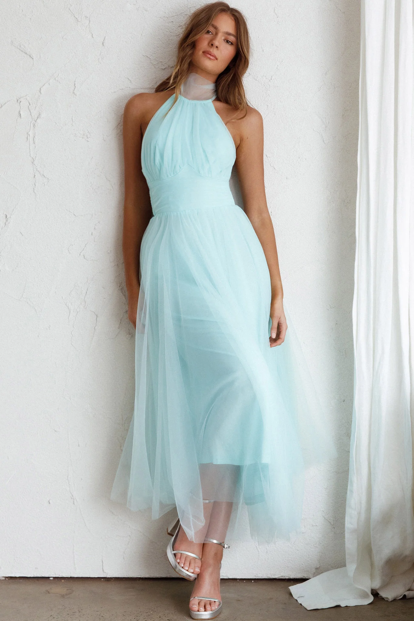 Andria Halterneck Tulle Midi Dress Mint - Image 8