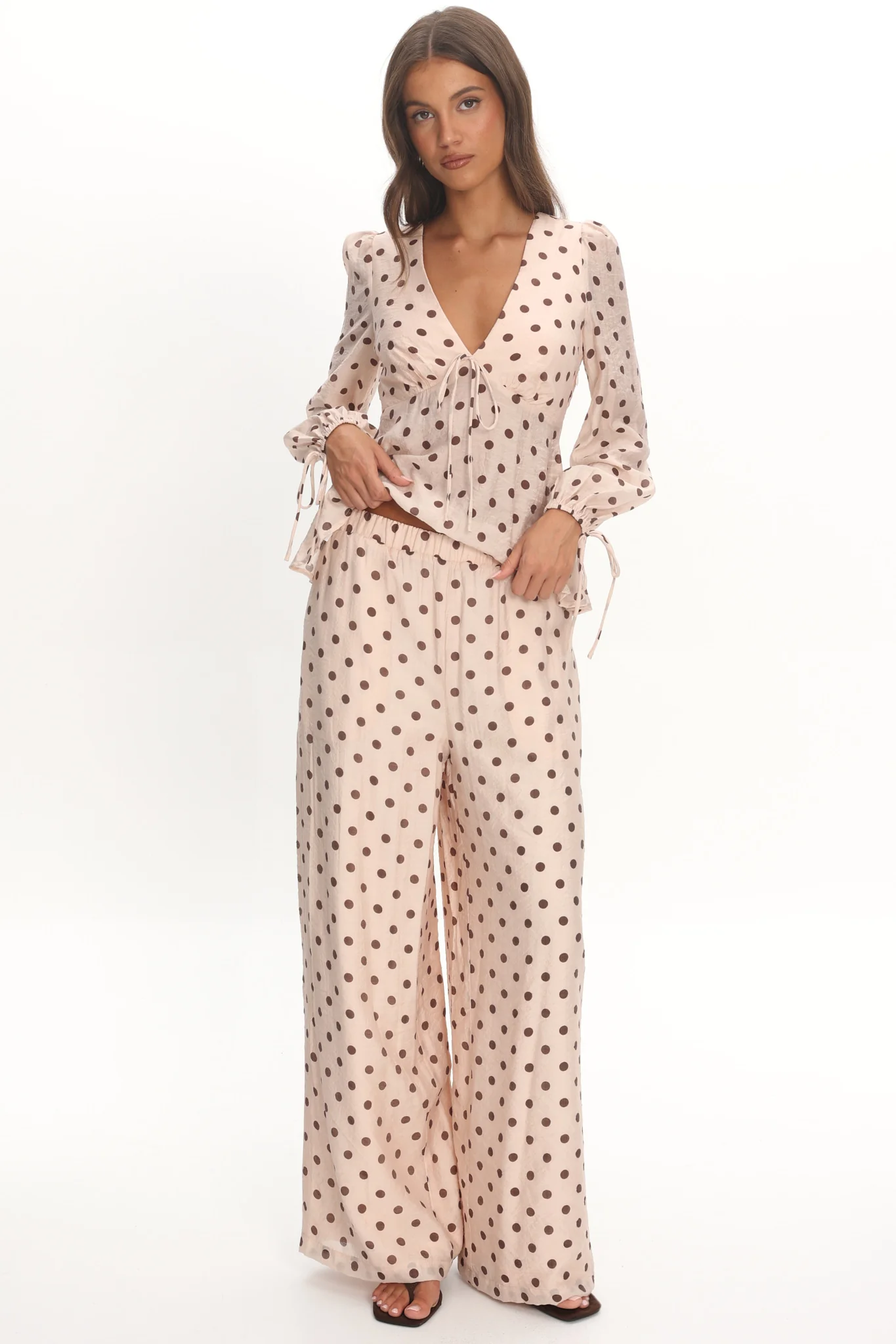 Anessa Straight Leg Pants Polka Dot Cream