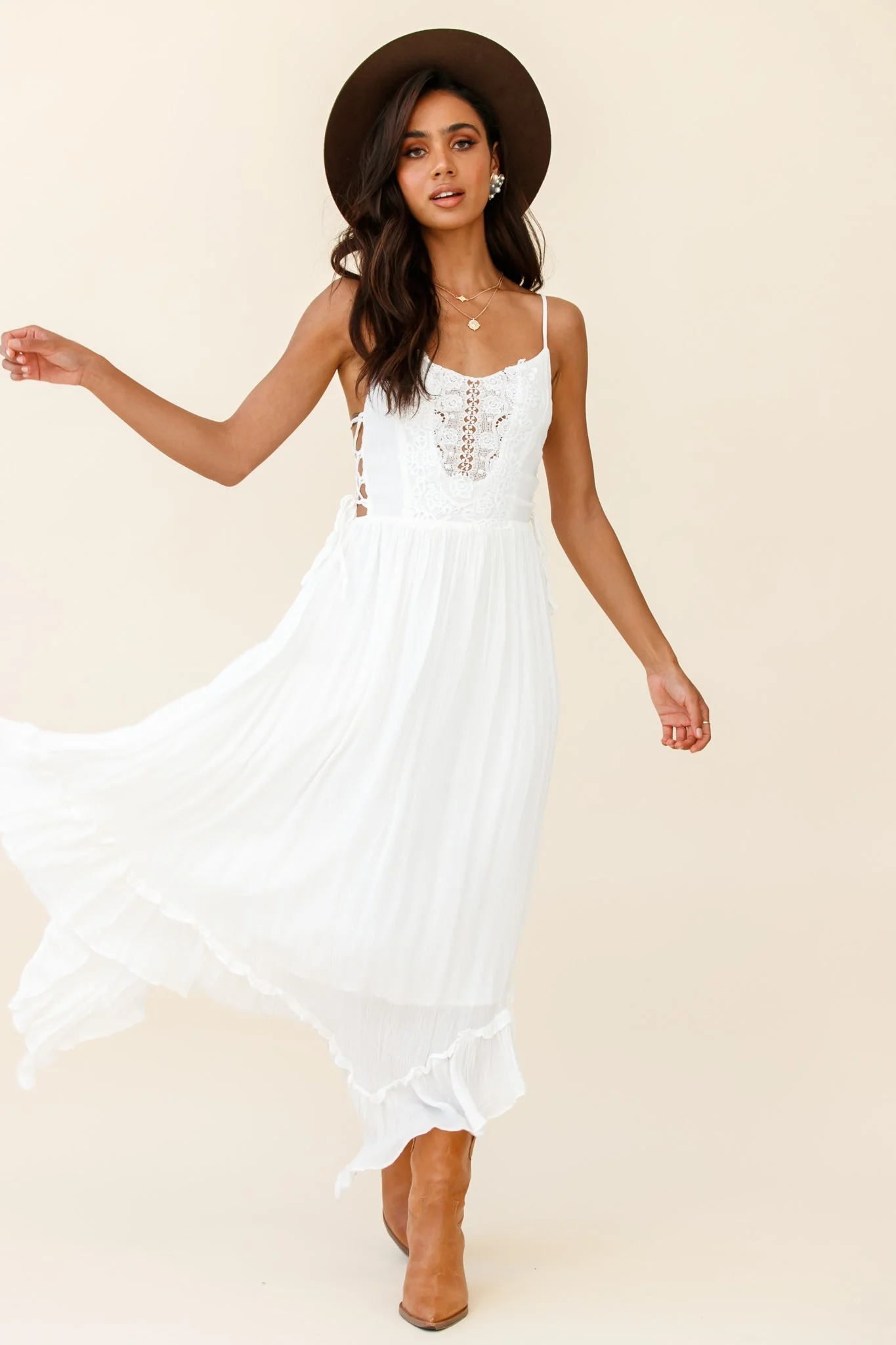 Angel Lace-up Maxi Dress White - Image 12