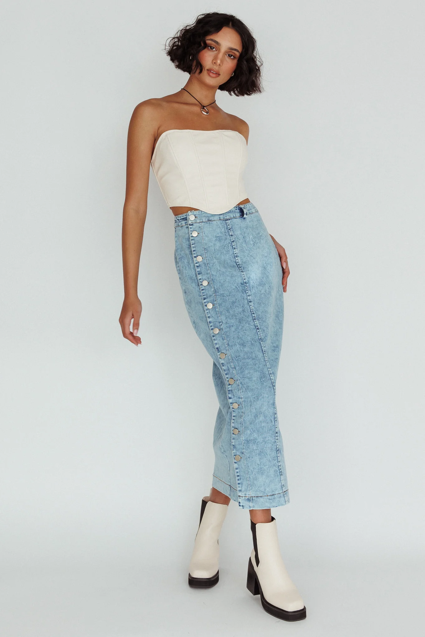 Angelica Side Button-Up Midi Skirt Denim - Image 5
