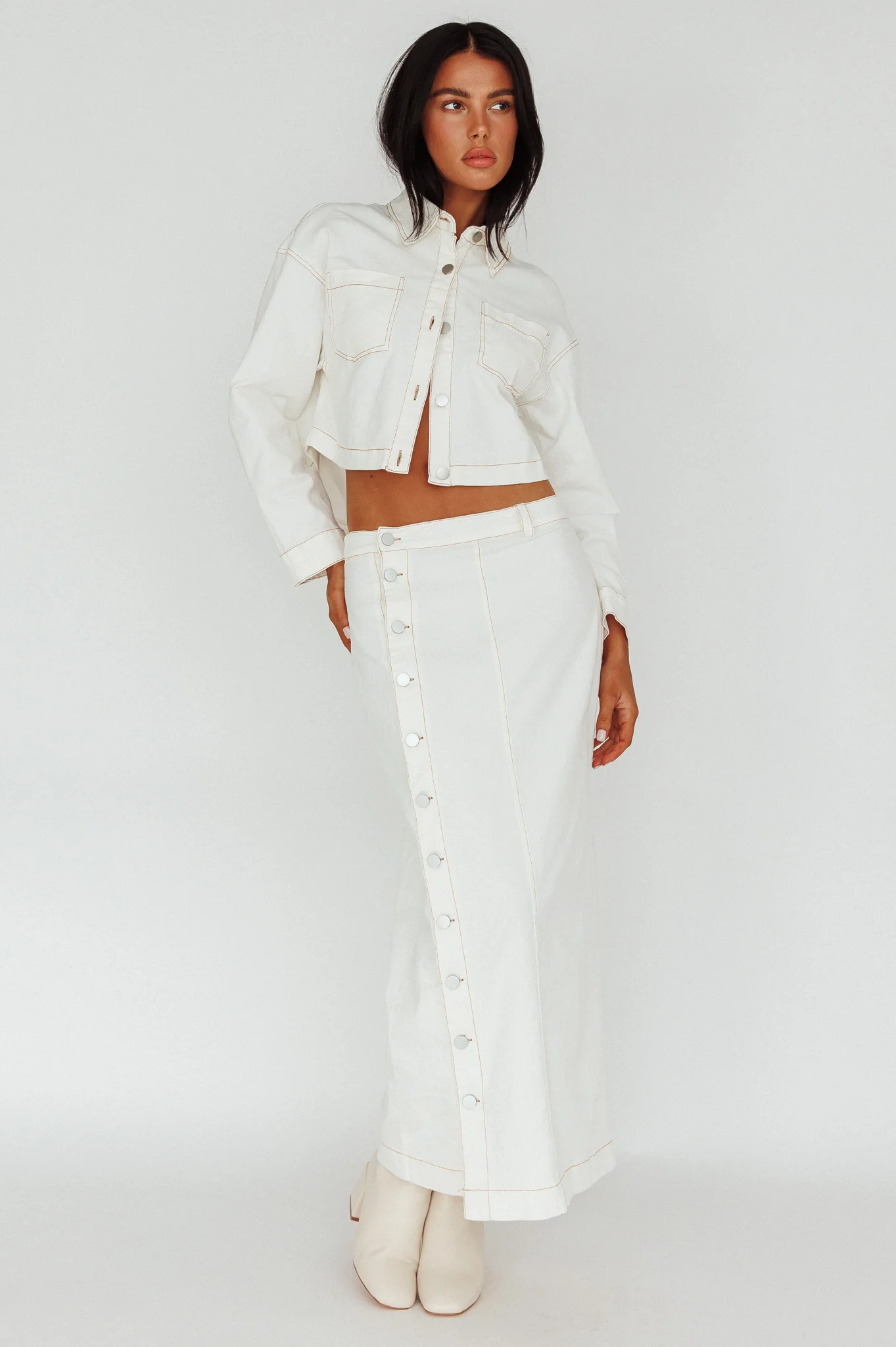 Angelica Side Button-Up Midi Skirt White - Image 4