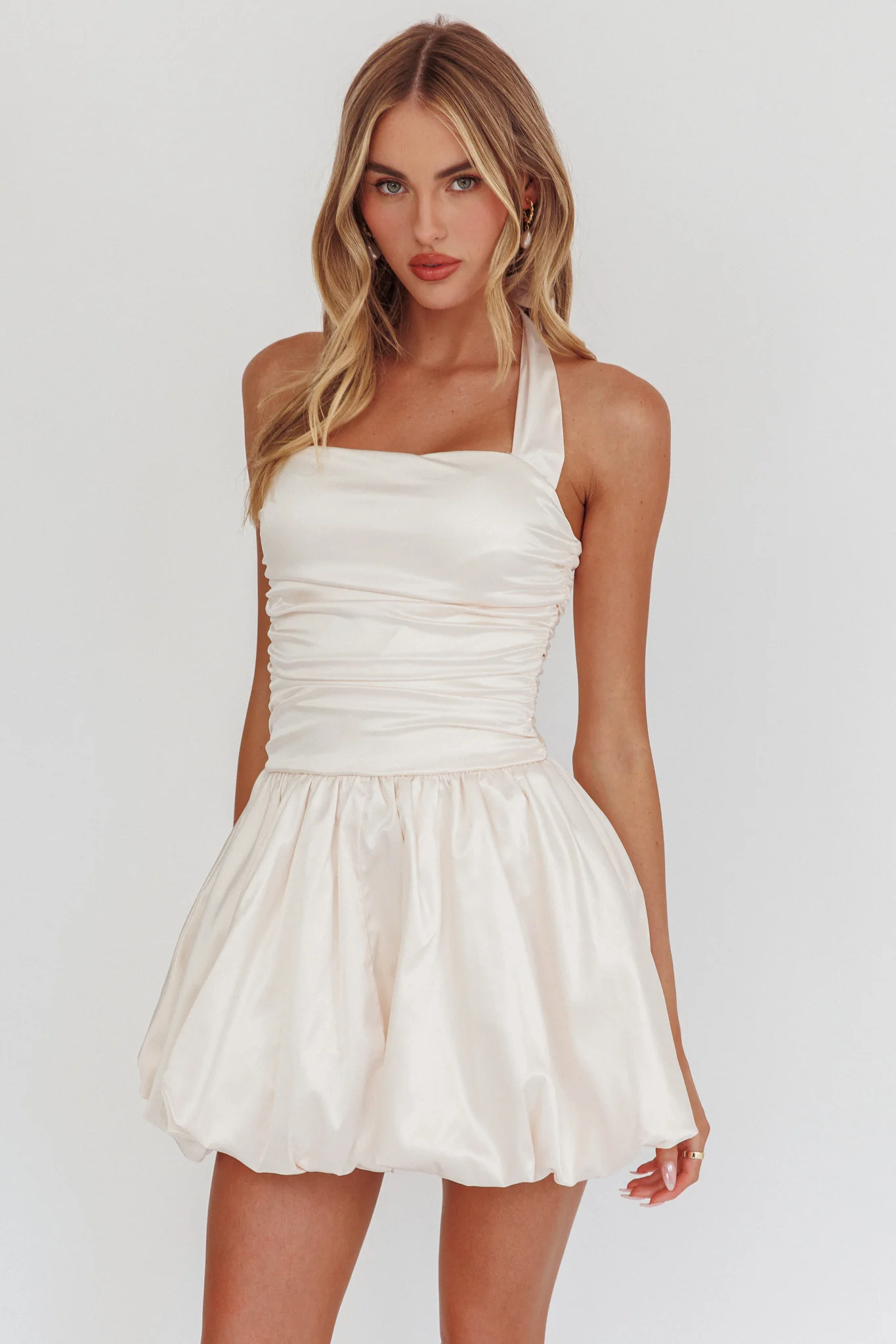 Angelico Halterneck Balloon Mini Dress Cream - Image 5