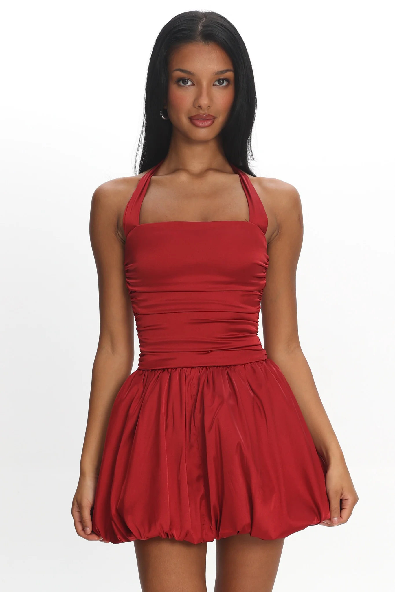 Angelico Halterneck Balloon Mini Dress Wine - Image 5