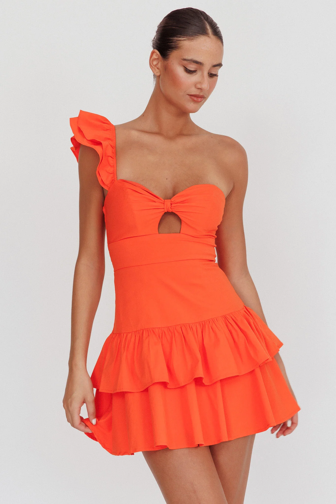 Tea Time One Shoulder Ruffle Mini Dress Tangerine - Image 5