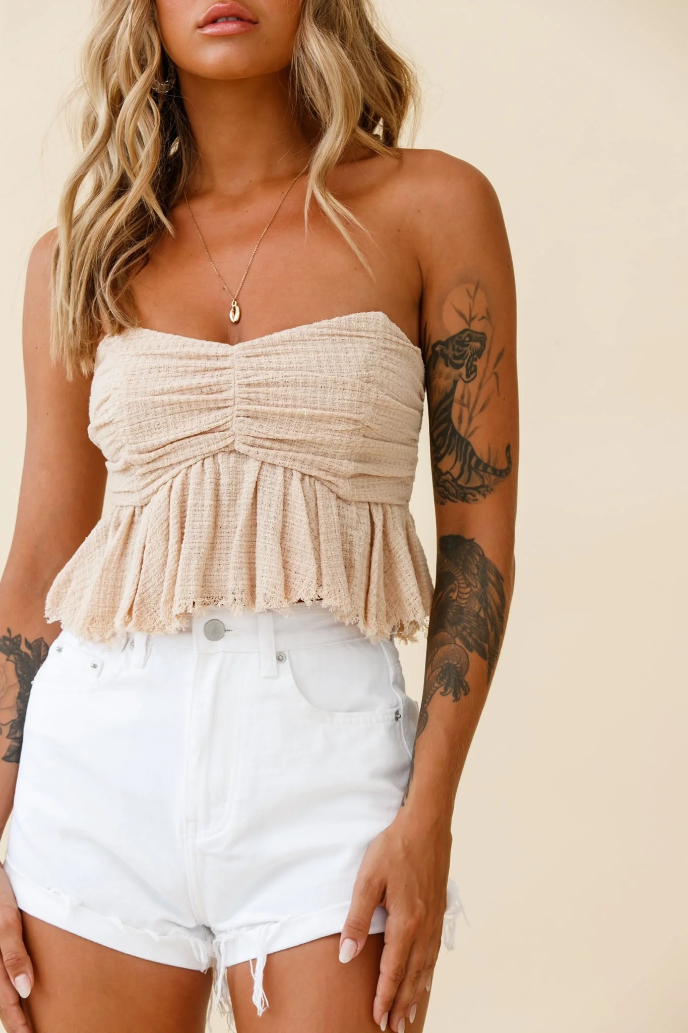 Anjelica Raw Edge Crop Top Beige - Image 4
