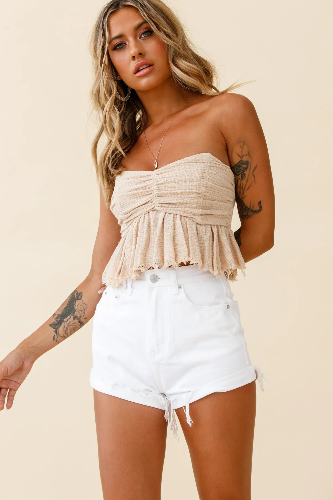 Anjelica Raw Edge Crop Top Beige - Image 5