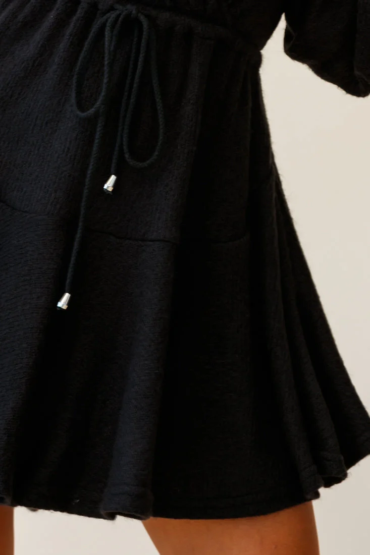 Annalise Long Sleeve Drawstring Knit Dress Black - Image 3