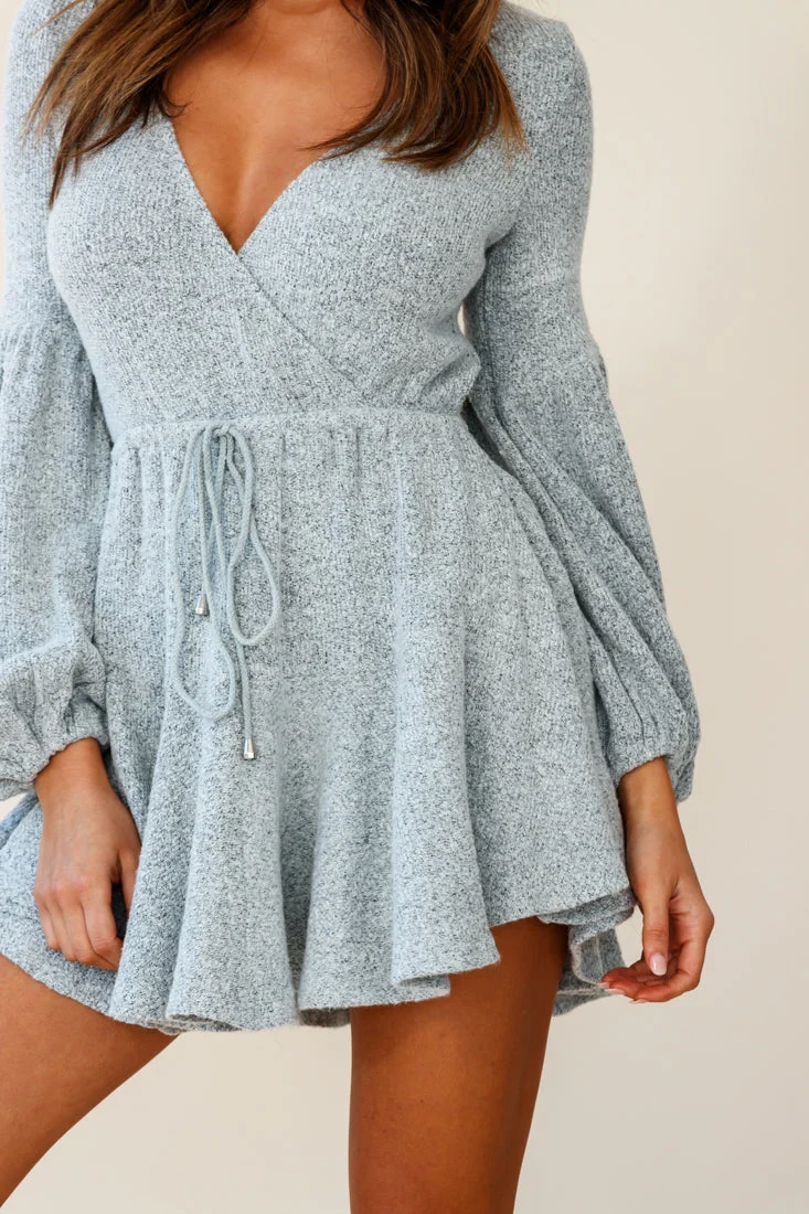 Annalise Long Sleeve Drawstring Knit Dress Grey - Image 7