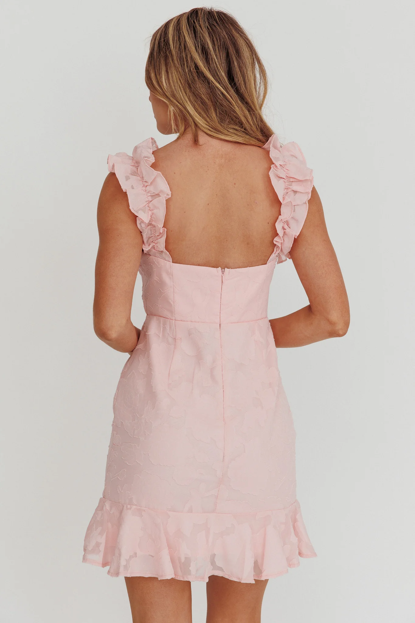 Annie Ruffle Shoulder Mini Dress Pink - Image 3
