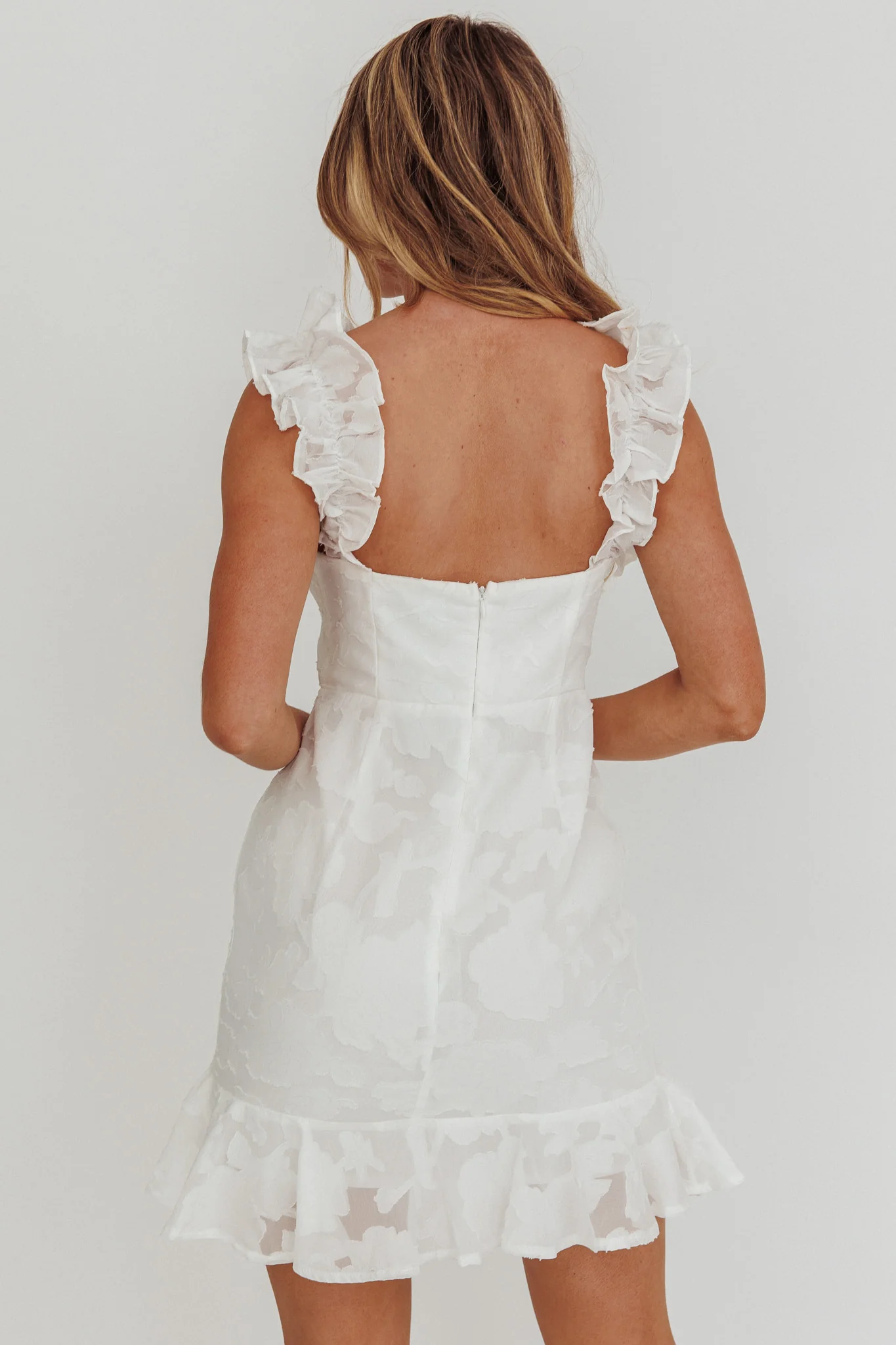 Annie Ruffle Shoulder Mini Dress White - Image 2