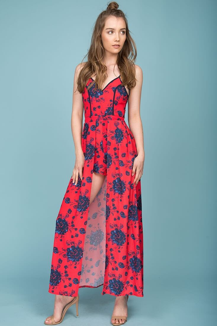 Annika Floral Maxi Romper Red - Image 2