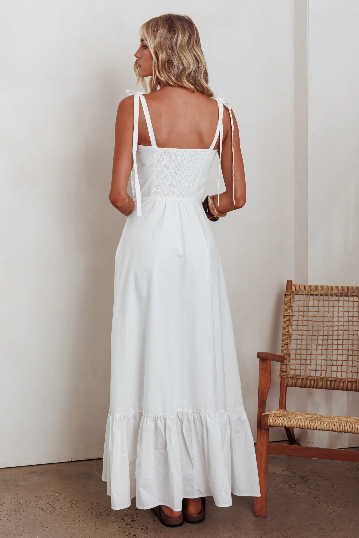 Anntonia Tied Shoulder Maxi Dress White - Image 3