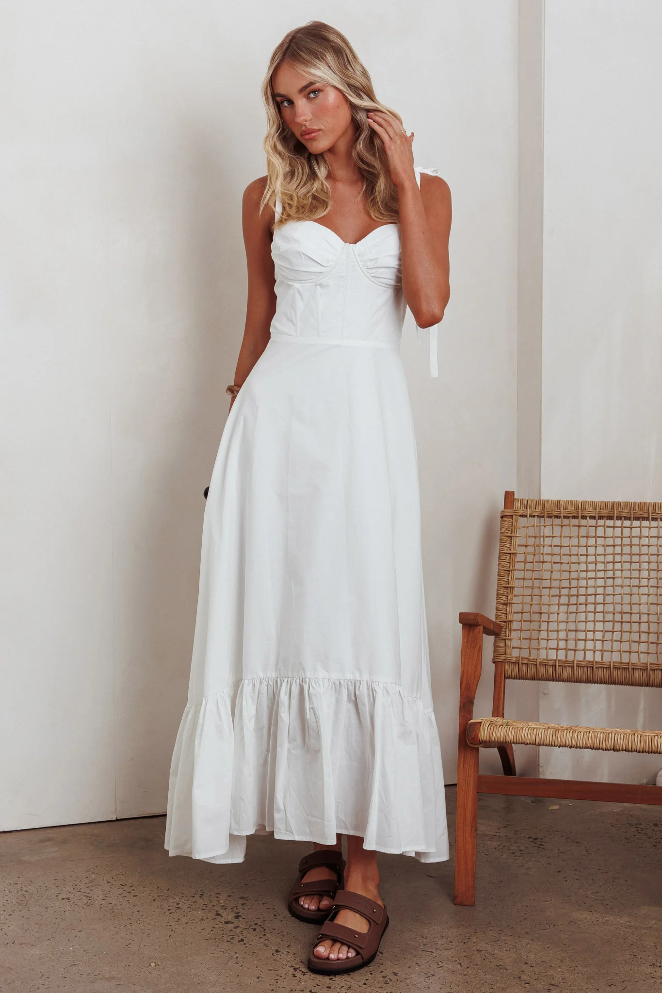 Anntonia Tied Shoulder Maxi Dress White - Image 5