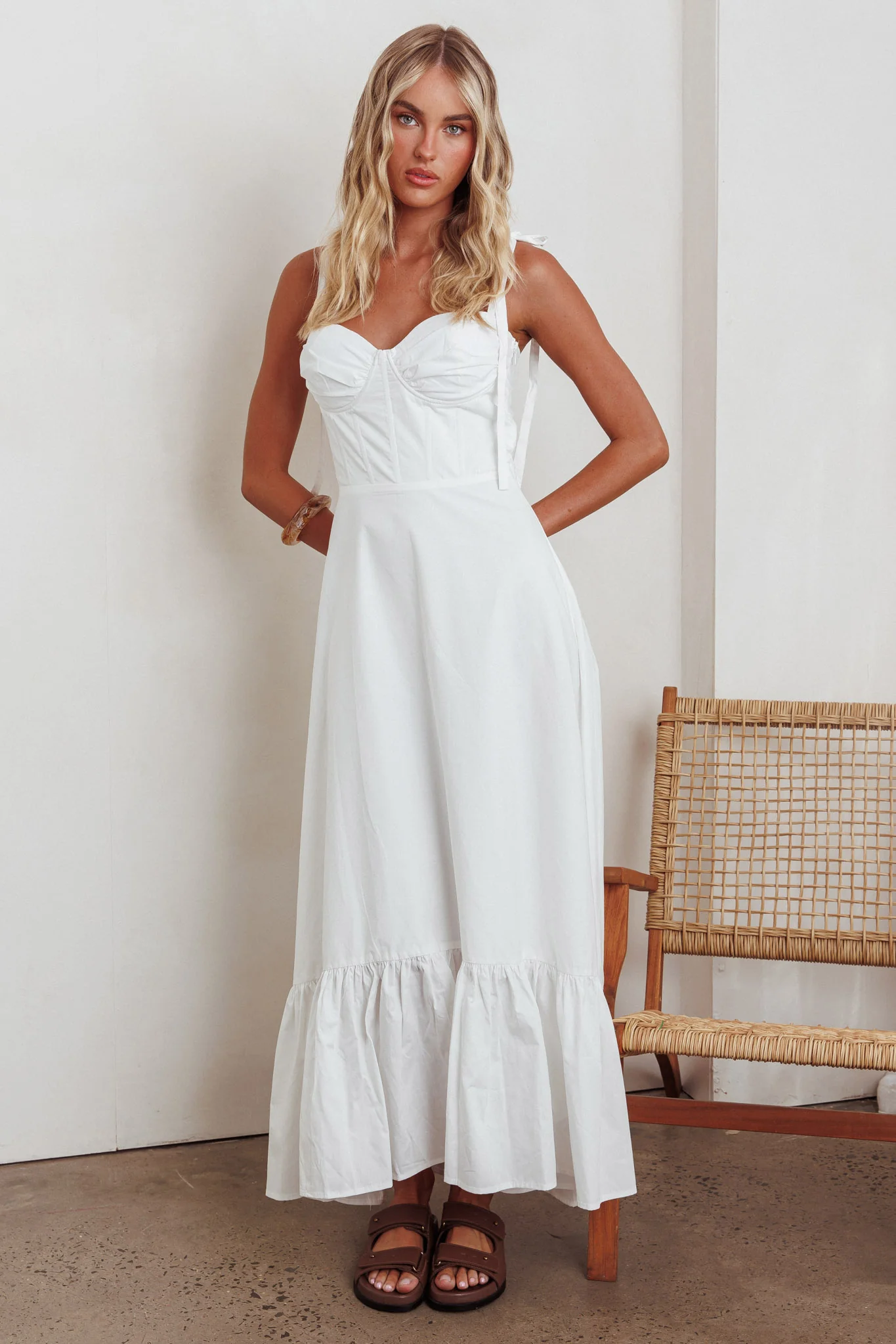Anntonia Tied Shoulder Maxi Dress White - Image 6