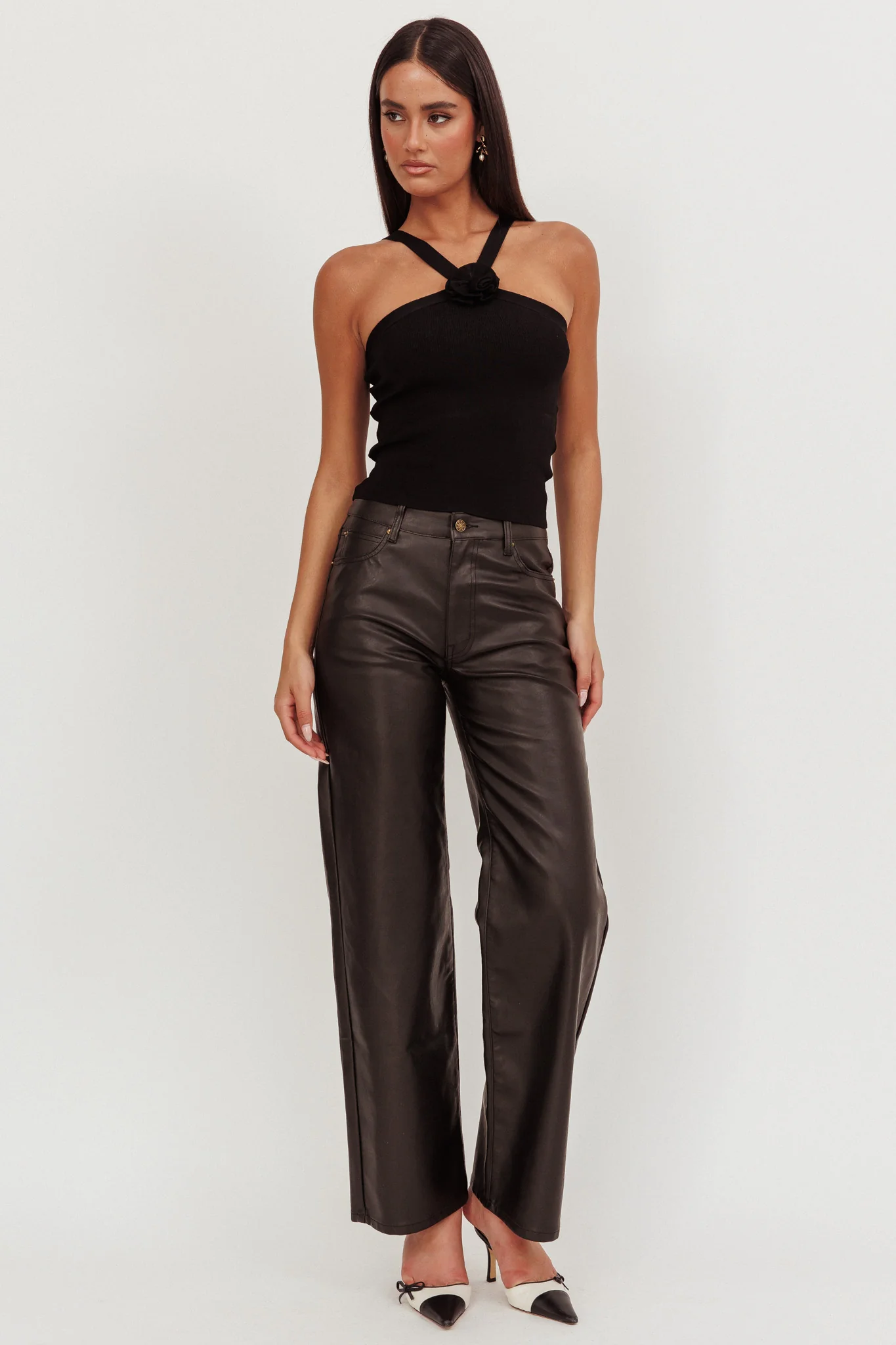 Anora Ribbed Rose Top Black - Image 4