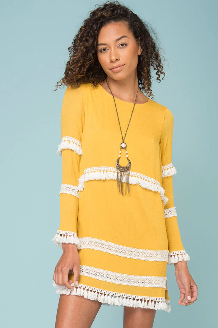 Ansley Cute Tassle Dress Yellow Mustard - Image 2