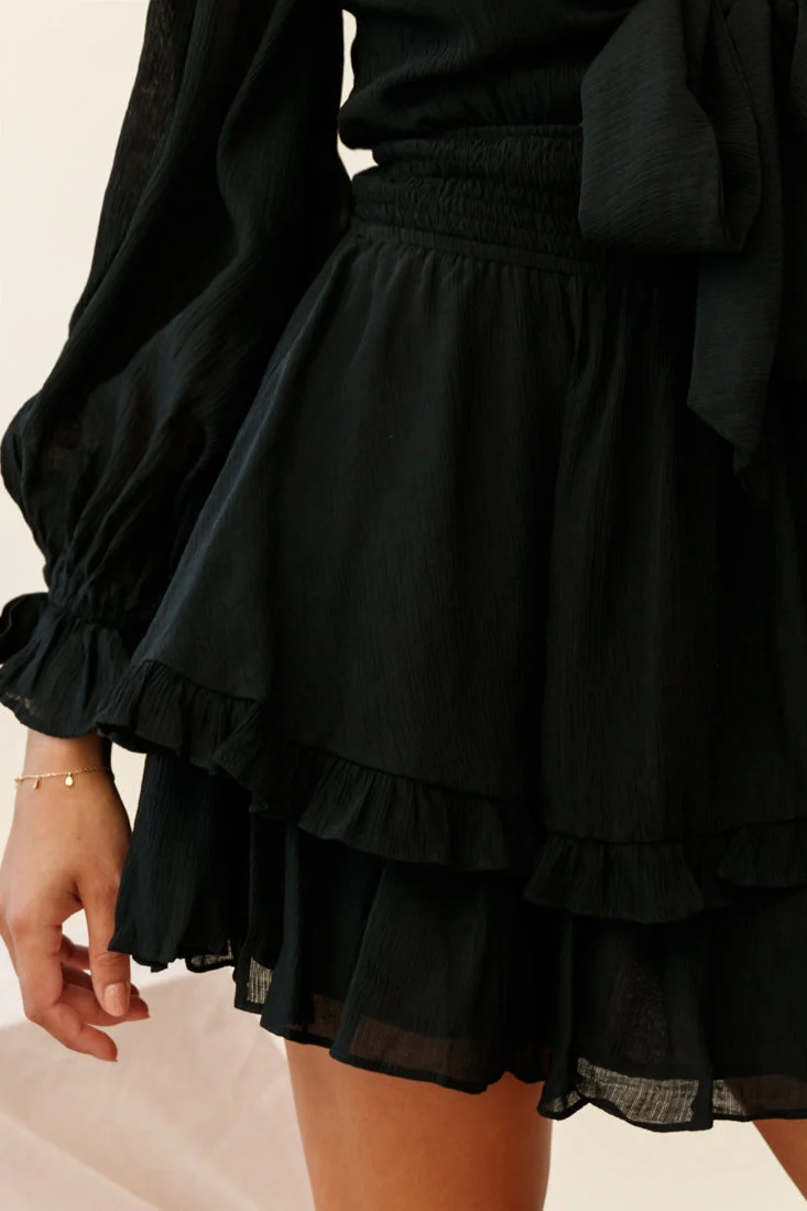 Anthea Bow-Tie Front Layered Frill Dress Black - Image 5