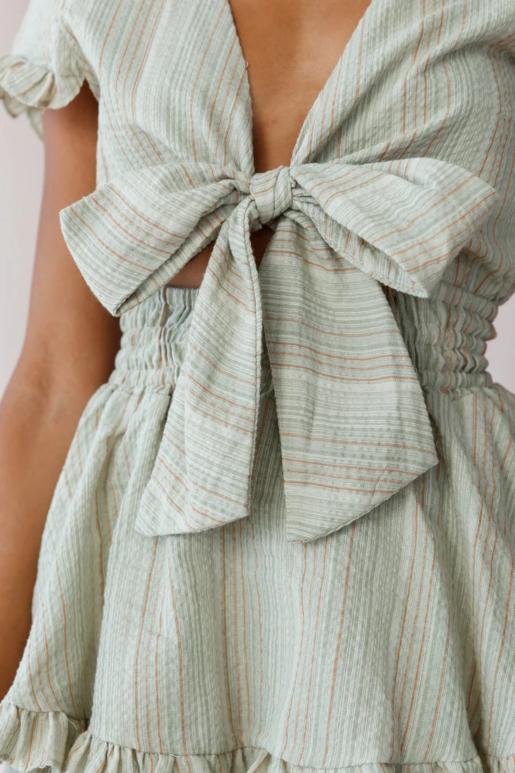 Anthea Bow-Tie Front Layered Frill Dress Olive - Image 4
