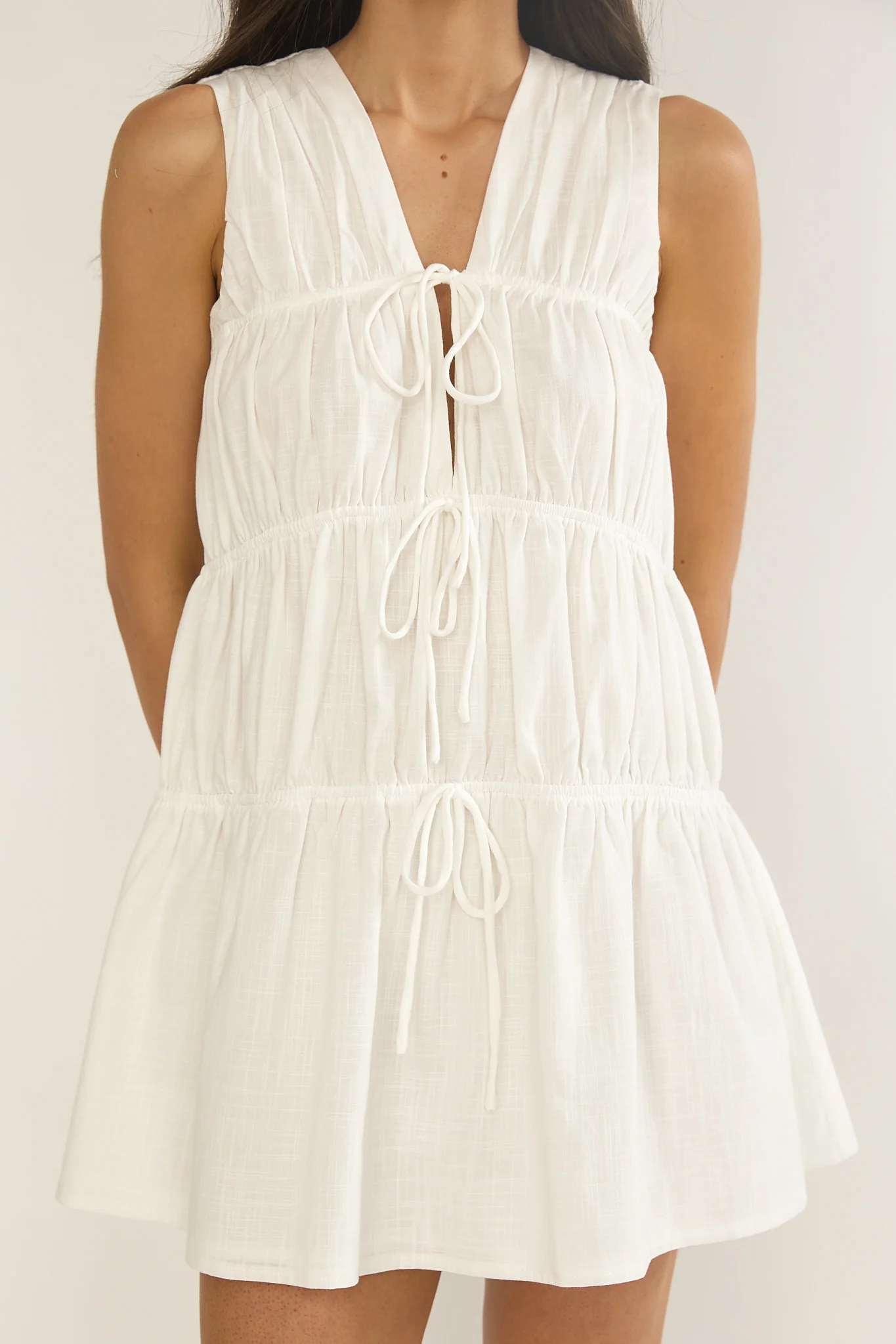 Antibes Tie Front Mini Dress White - Image 2