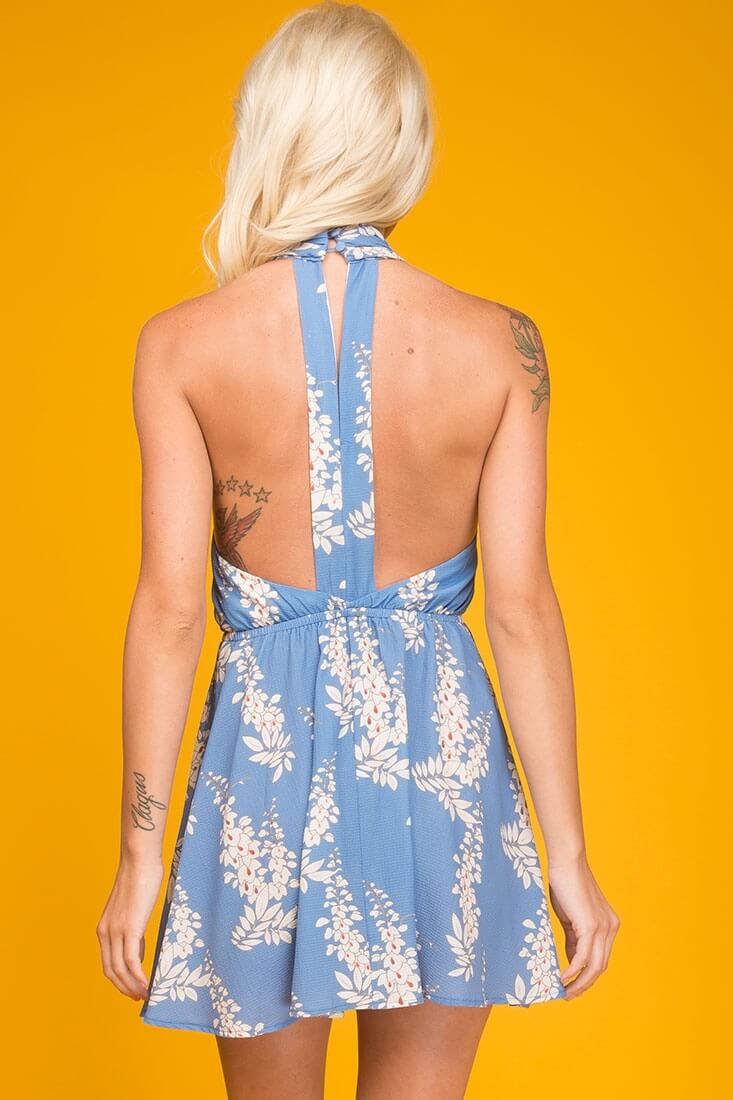 Anya cutout Halter Top Dress Blue & Beige - Image 6