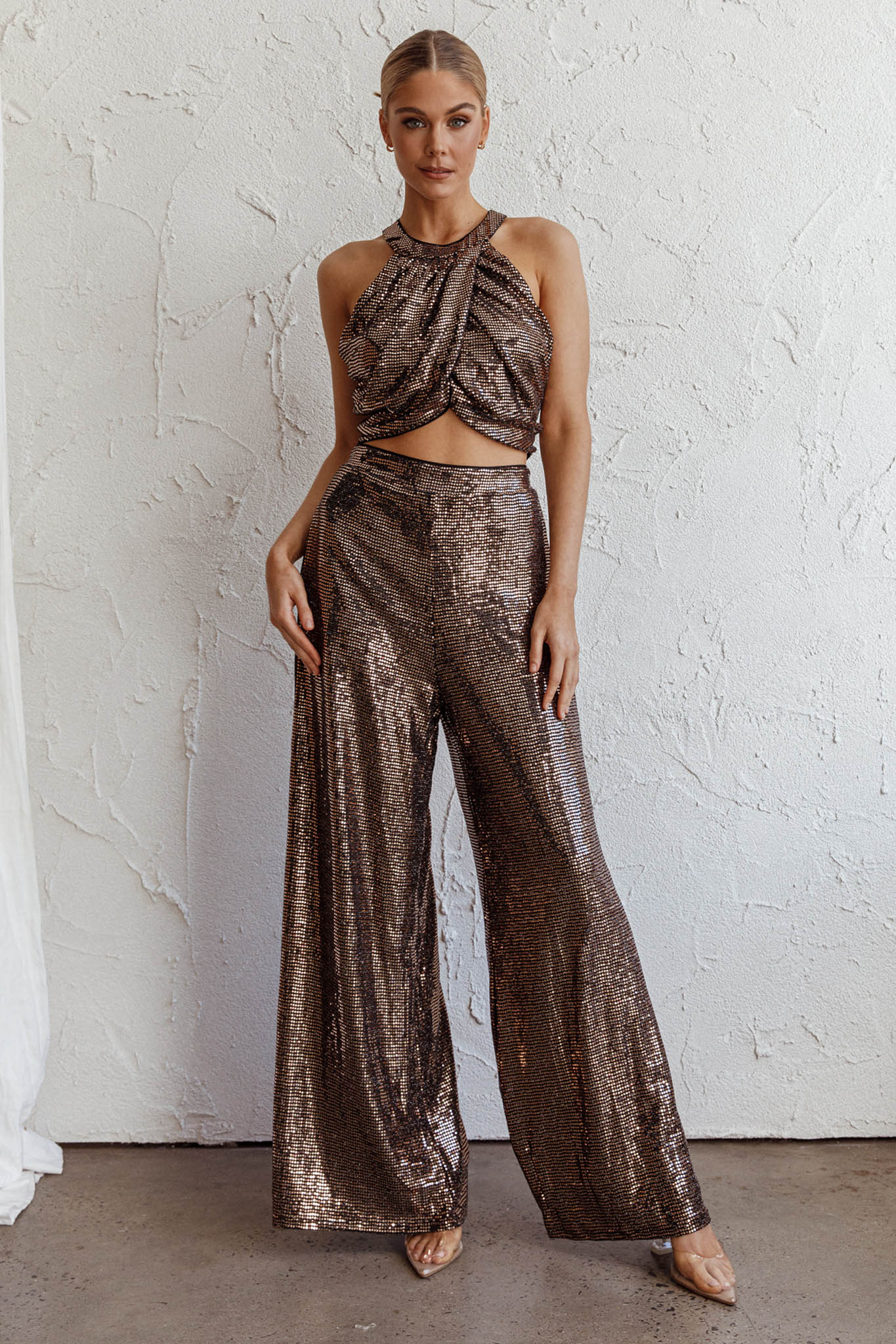 Anything Goes Draped Sequin Crop Top Gold - Image 2