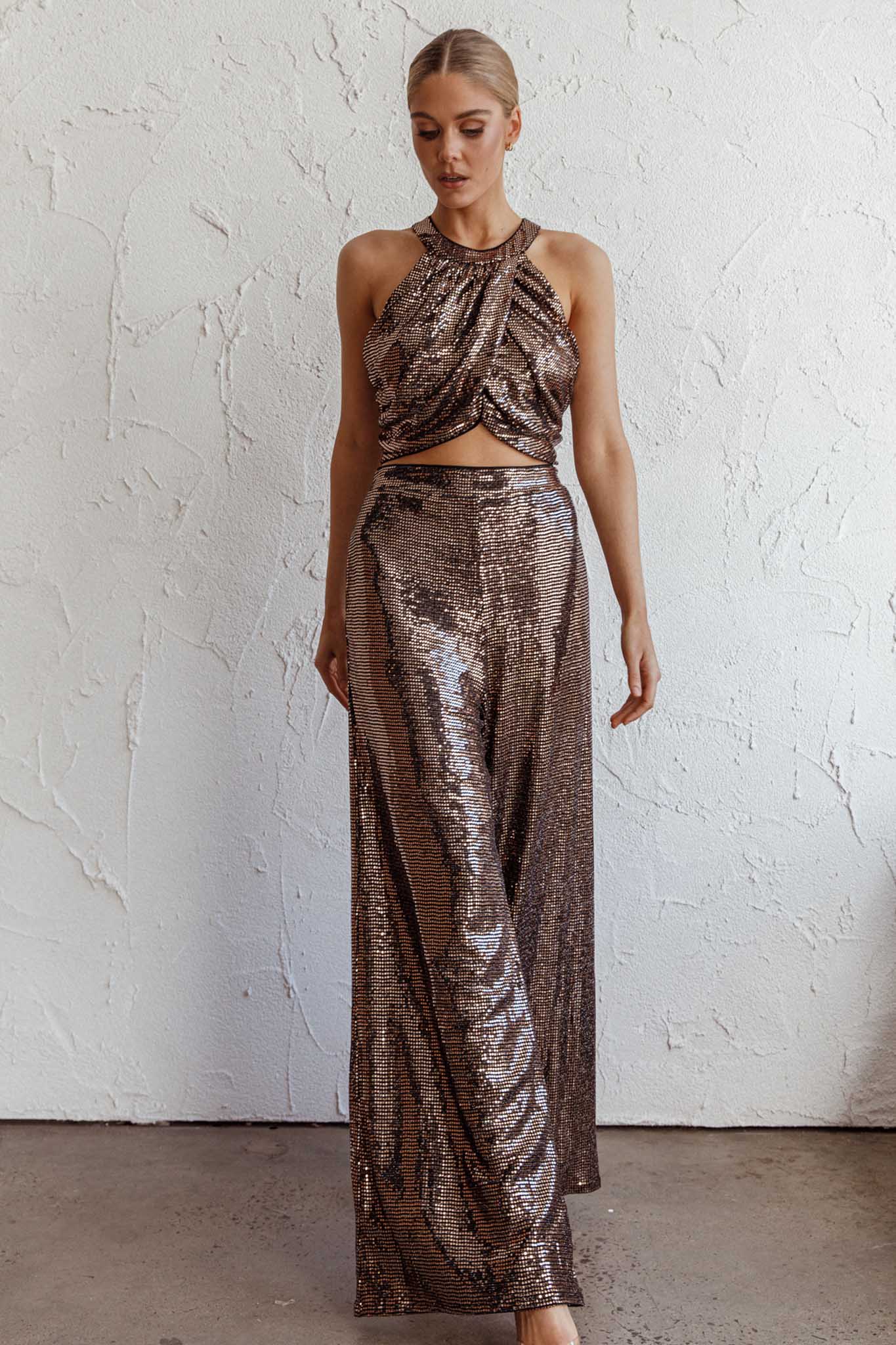 Anything Goes Draped Sequin Crop Top Gold - Image 9