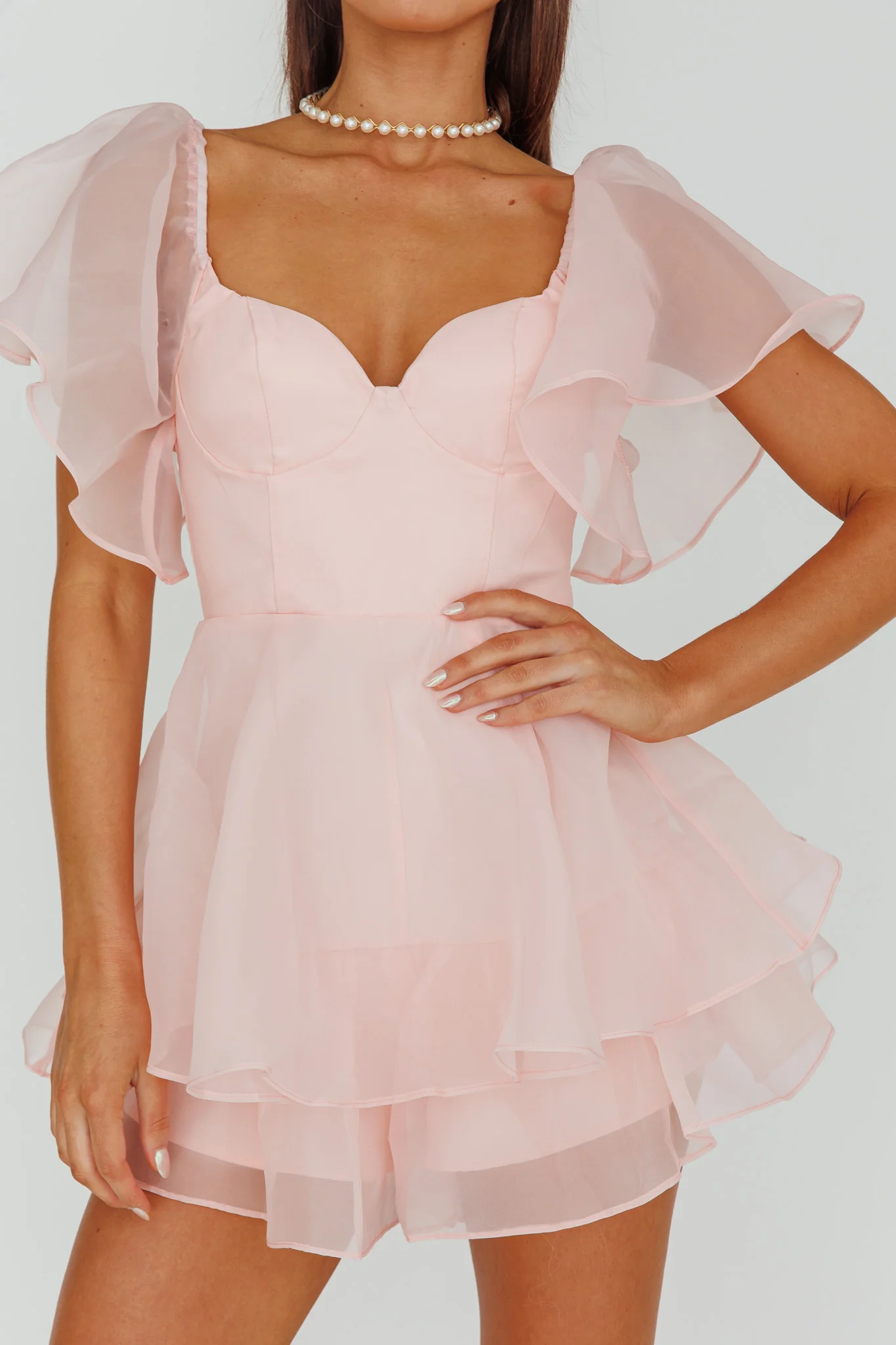 Aphrodite Angel Sleeve Layered Romper Pink - Image 4