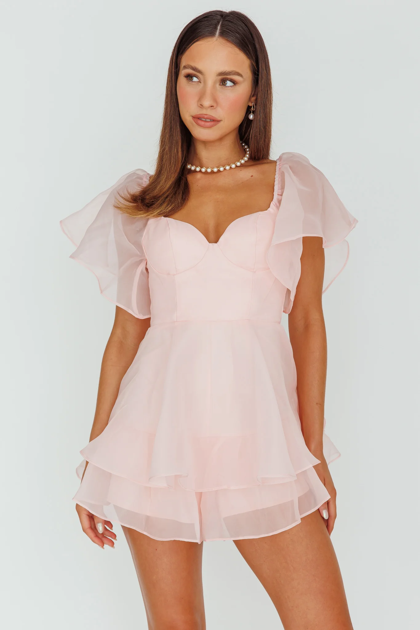 Aphrodite Angel Sleeve Layered Romper Pink - Image 6