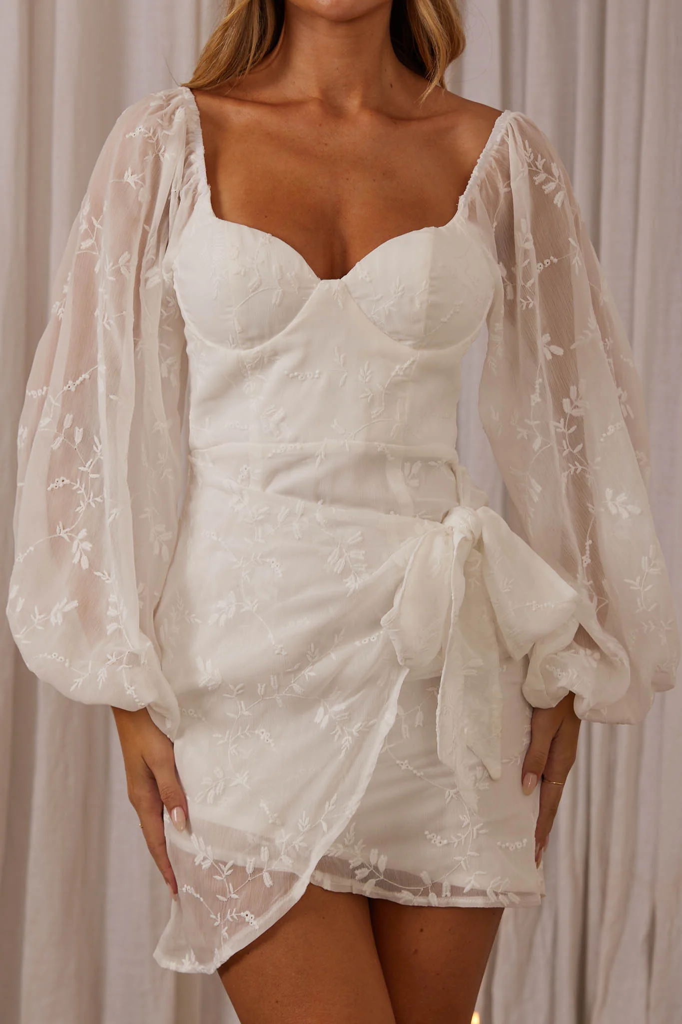 Aphrodite Long Sleeve Embroidered Dress White - Image 4