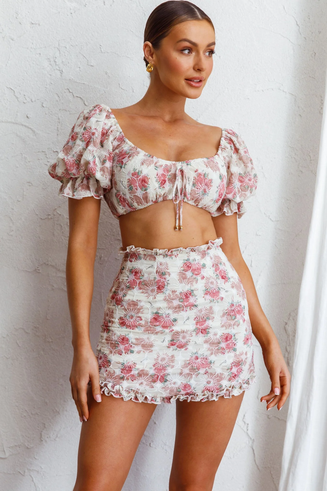 April Flowers Frill Mini Skirt Floral Red - Image 7