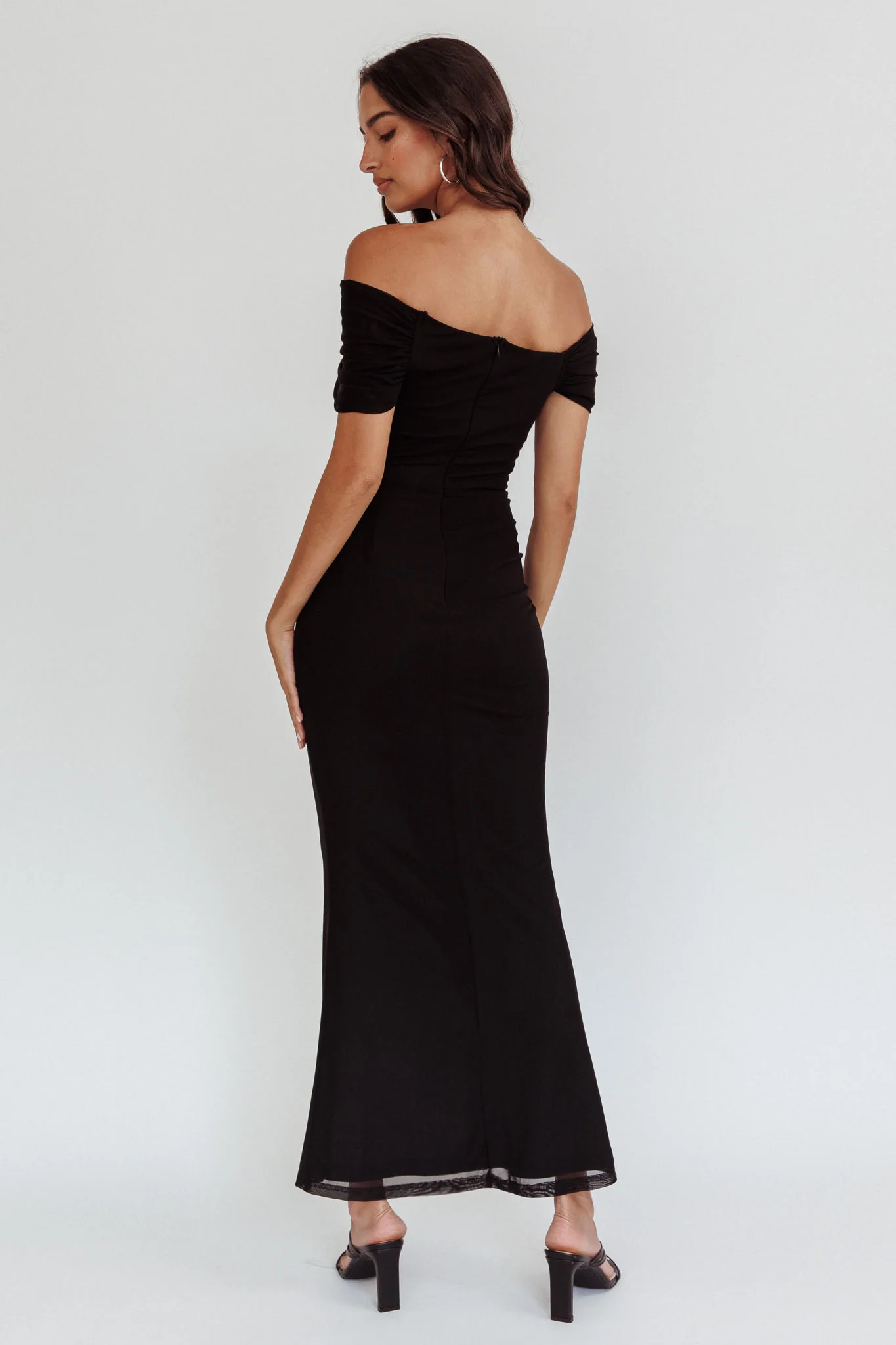 Aqaba Off-Shoulder Mesh Maxi Dress Black - Image 2
