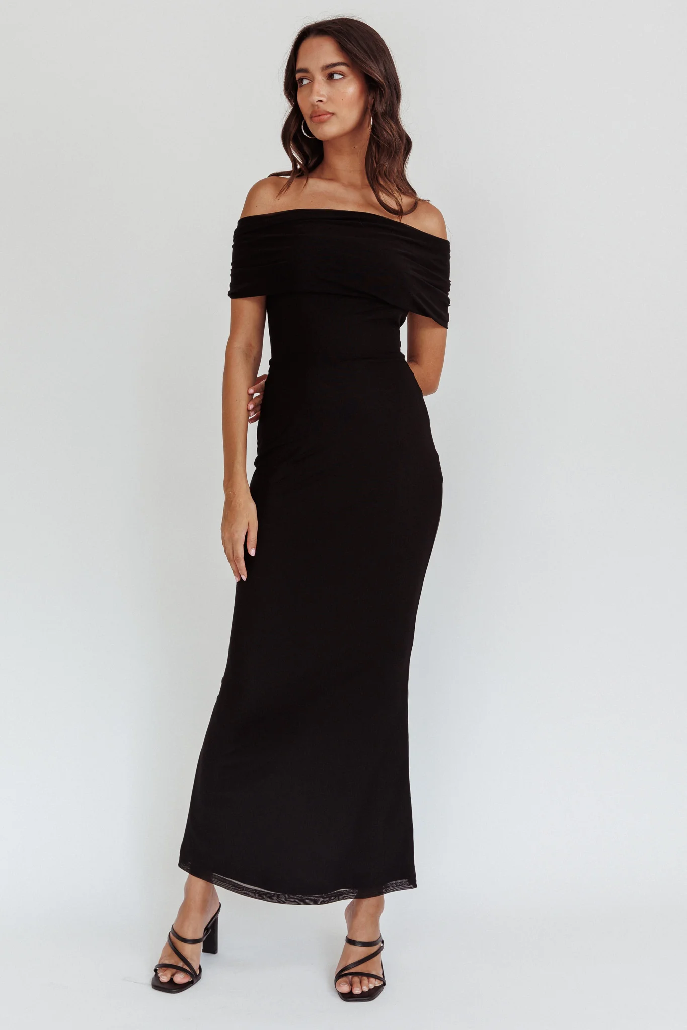 Aqaba Off-Shoulder Mesh Maxi Dress Black - Image 3