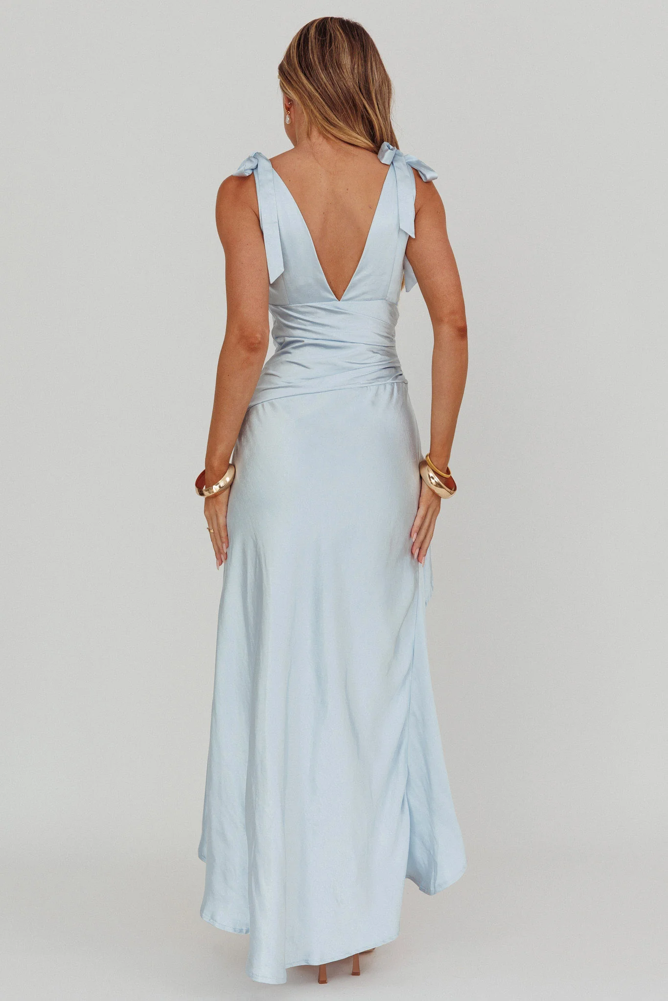 Aquila Tied Shoulder High-Low Hem Dress Blue - Image 3